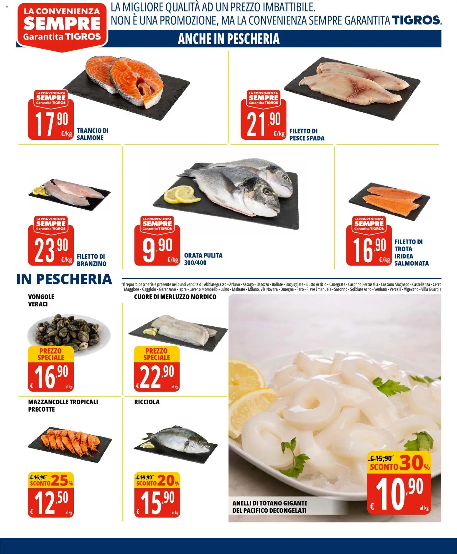 Volantino Tigros del 14.01.2026 | Pagina: 3 | Prodotti: Pesce, Merluzzo, Vongole, Branzino