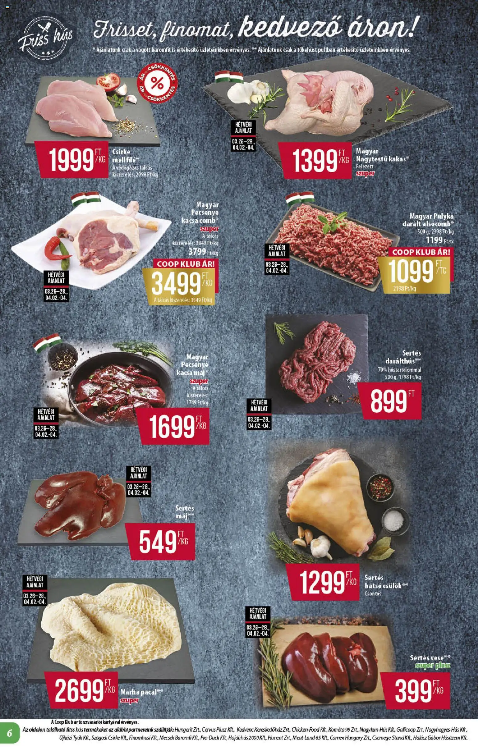 COOP akciós ujság - amely érvényes a következő dátumtól: 26.03.2026 | Oldal: 6 | Termékek: Hús, Pacal, Kacsa