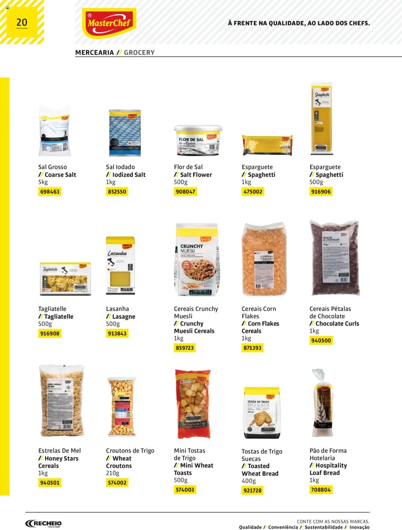 Recheio AS NOSSAS MARCAS │ válido de 19.12.2023 | Página: 20 | Produtos: Esparguete, Sal, Chocolate, Cereais