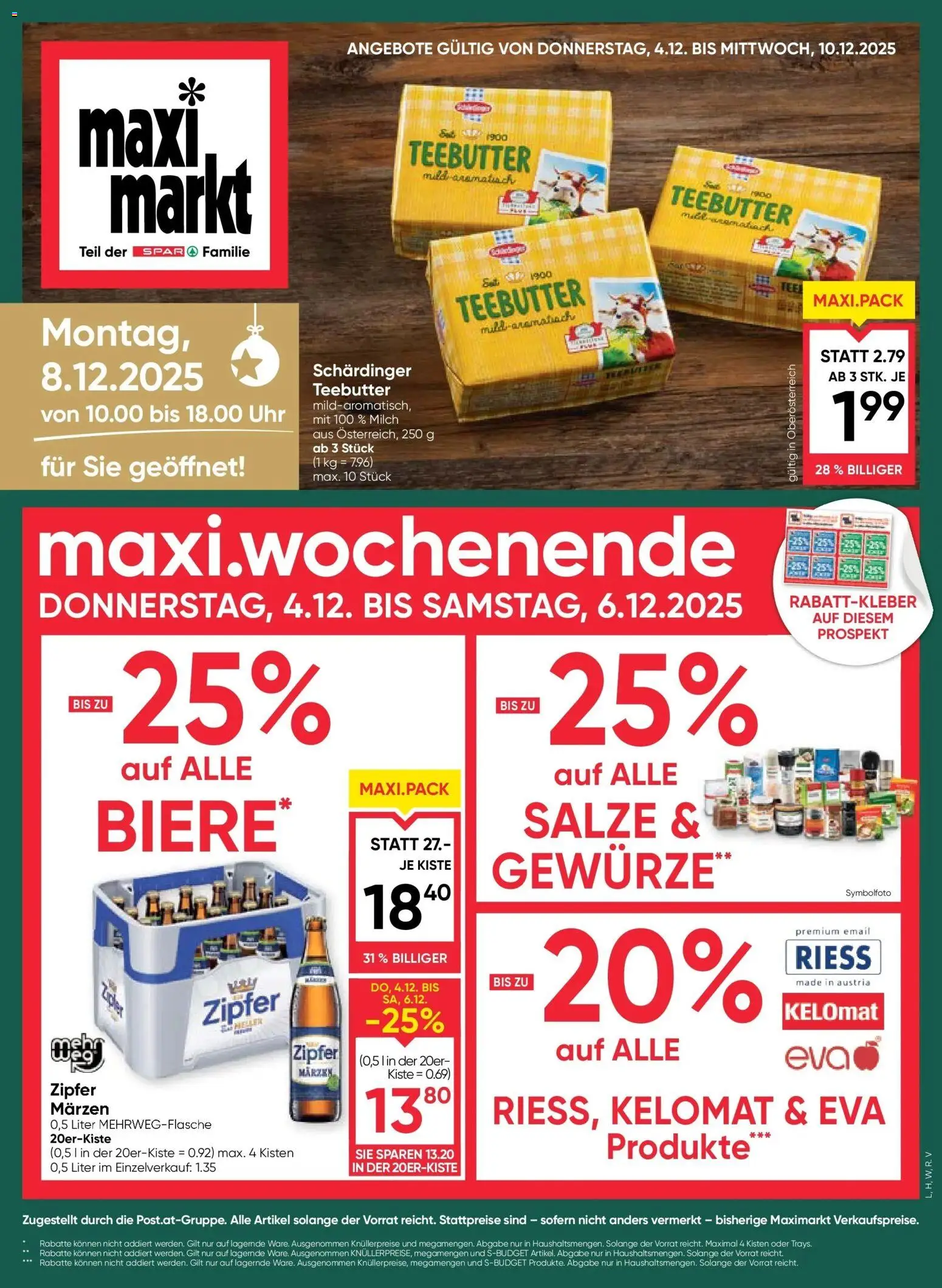 Maximarkt Vöcklabruck, Ried gültig ab 04.12.2025 | Seite: 1 | Produkte: Gewürze, Uhr, Milch