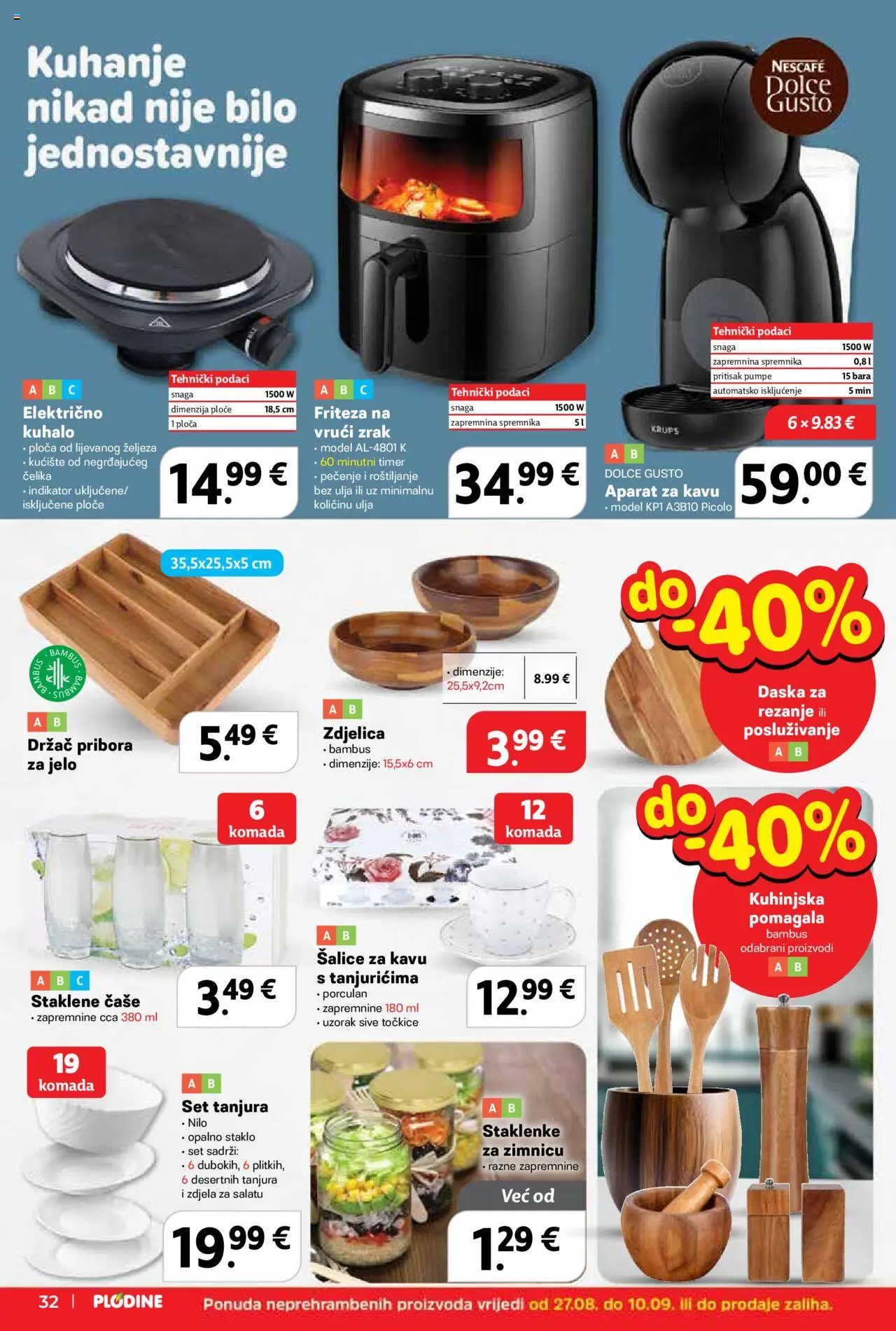 Plodine katalog | vrijedi od 27.08.2025 | Stranica: 32 | Proizvodi: Set tanjura, Nescafe, Staklenke, Daska za rezanje