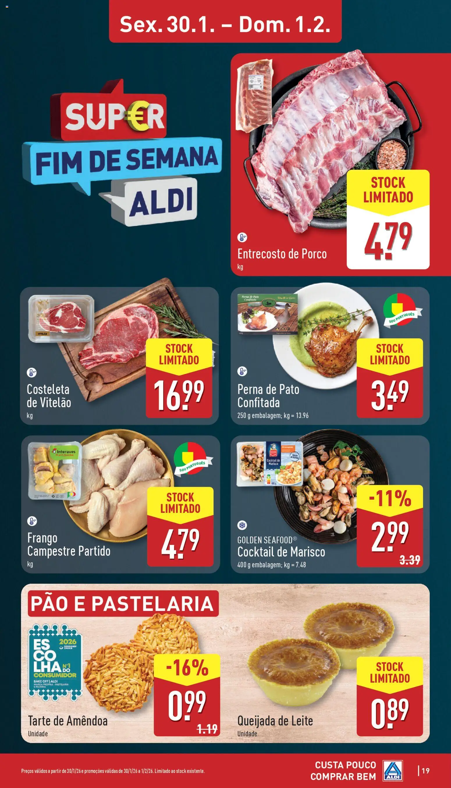Aldi folheto │ válido de 26.01.2026 | Página: 19 | Produtos: Frango, Leite, Pão, Tarte