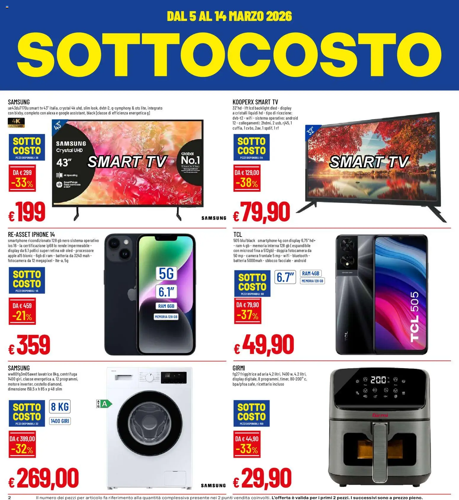 Volantino Galassia del 05.03.2026 | Pagina: 2 | Prodotti: smart TV, Lavatrice, Fotocamera, Batteria