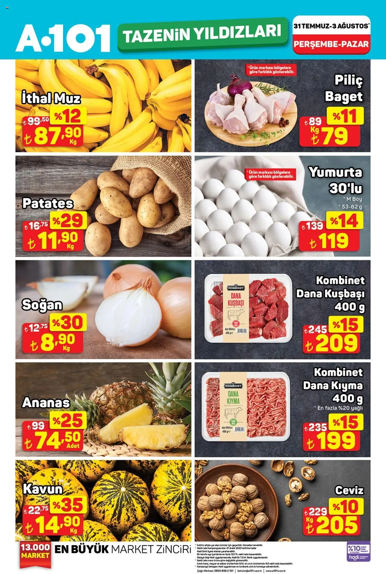 A101 Katalog - 01.08.2025 tarihinden itibaren geçerlidir | Sayfa: 5 | Ürünler: Yumurta, Muz, Soğan, Kavun