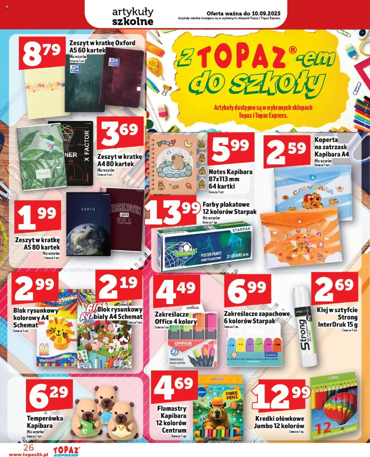 Topaz Gazetka - Express od 21.08.2025 | Strona: 26 | Produkty: Temperówka, Zeszyt, Artykuły szkolne