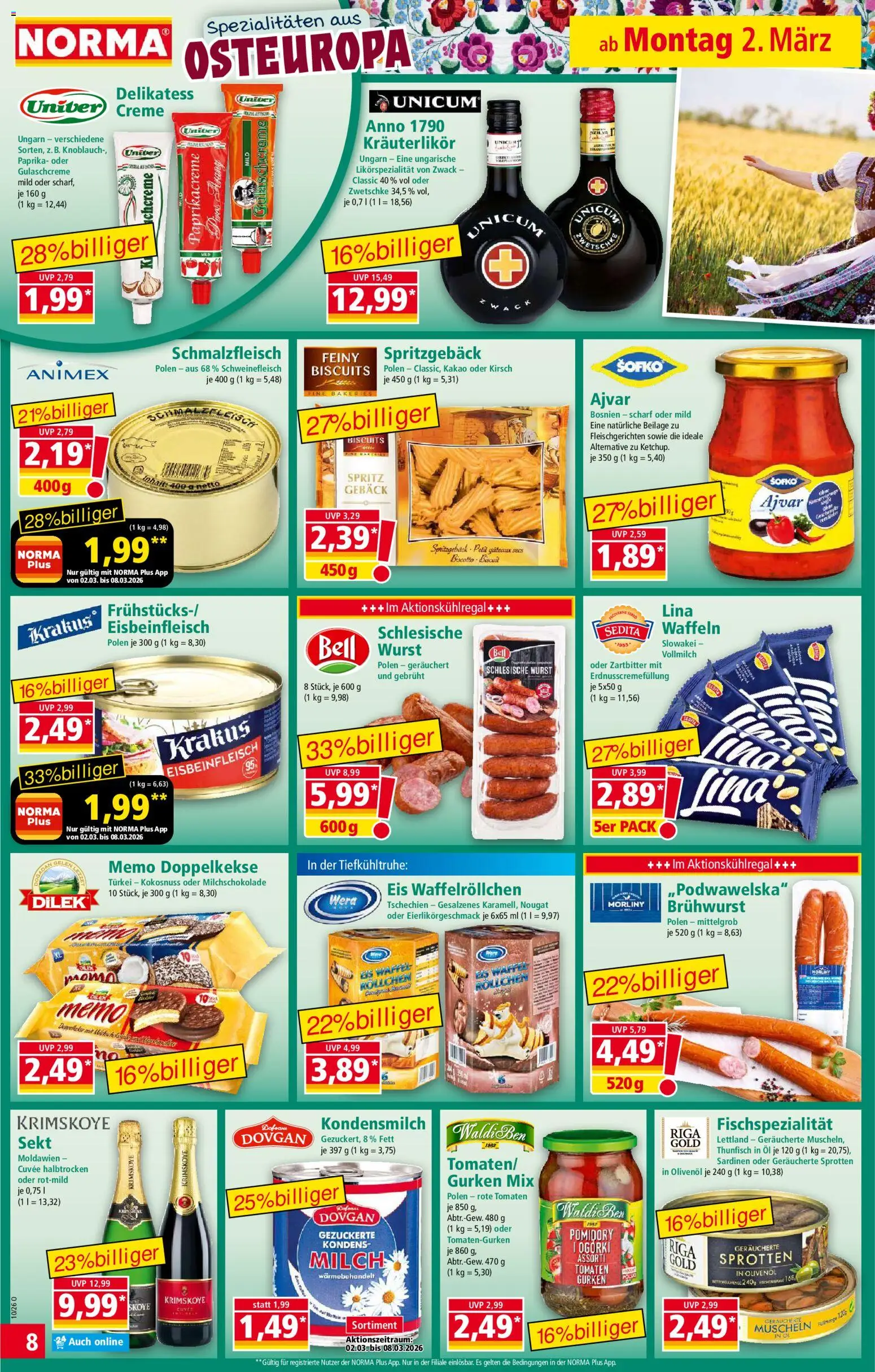 Norma Prospekt 	 – gültig ab 02.03.2026 | Seite: 8 | Produkte: Sekt, Olivenol, Paprika, Schweinefleisch