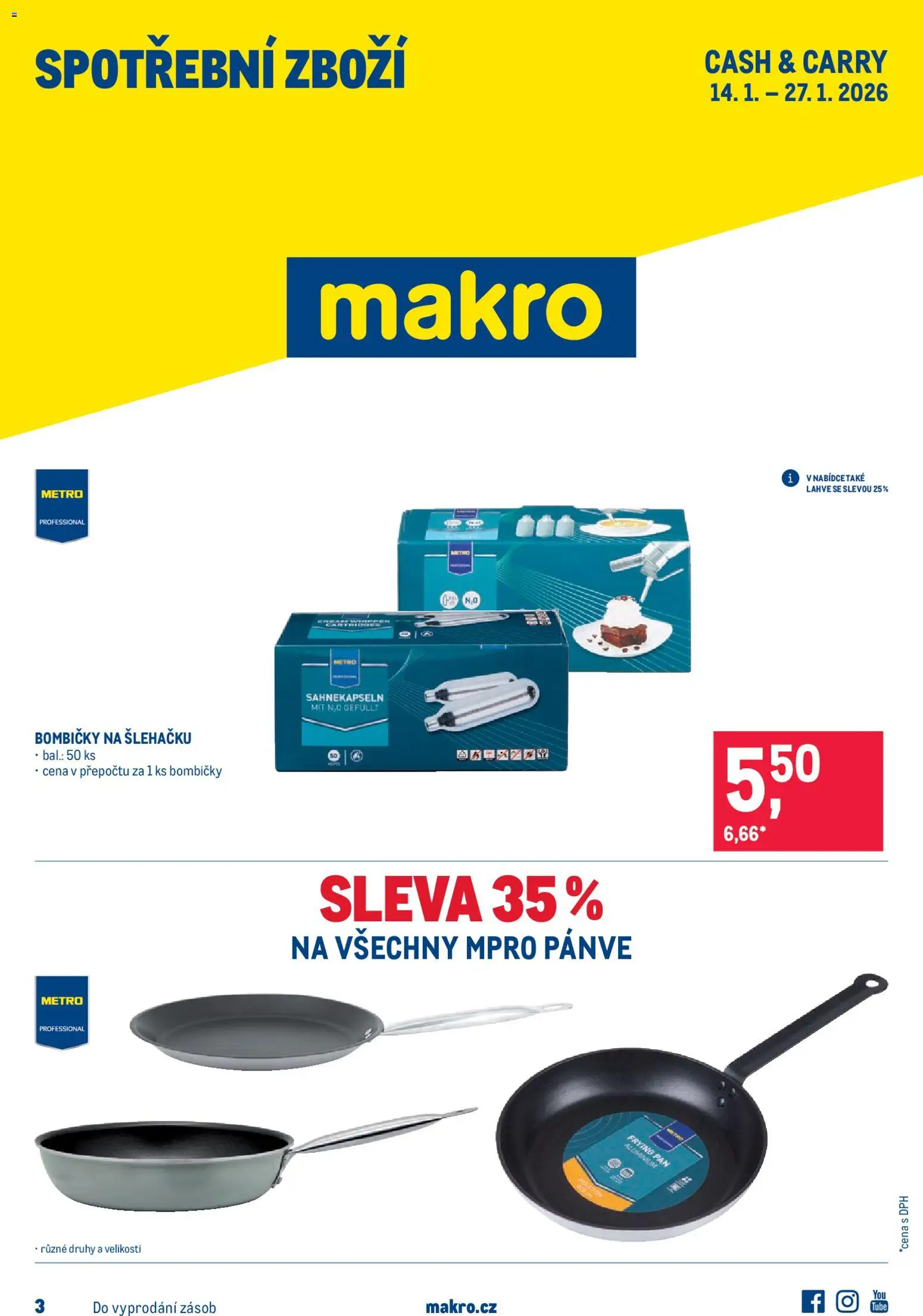 Makro leták - Spotřební zboží od 14.01.2026 | Strana: 1 | Produkty: Pánve, Lahve