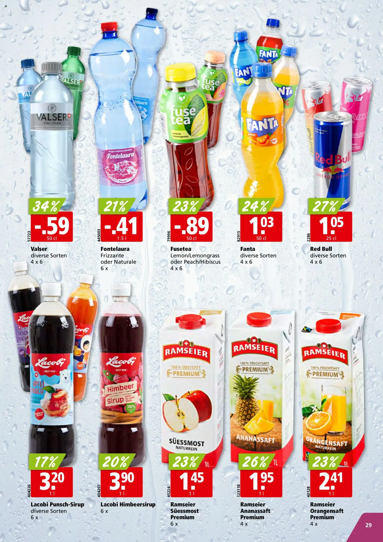 Aligro Aktionen Schlieren, Gossau SG, Frauenfeld, Rapperswil-Jona, Sargans, Bern, Brüttisellen, Pratteln, Emmen, Spreitenbach – gültig ab 10.11.2025 | Seite: 29 | Produkte: Red bull, Fanta, Sirup, Orangensaft