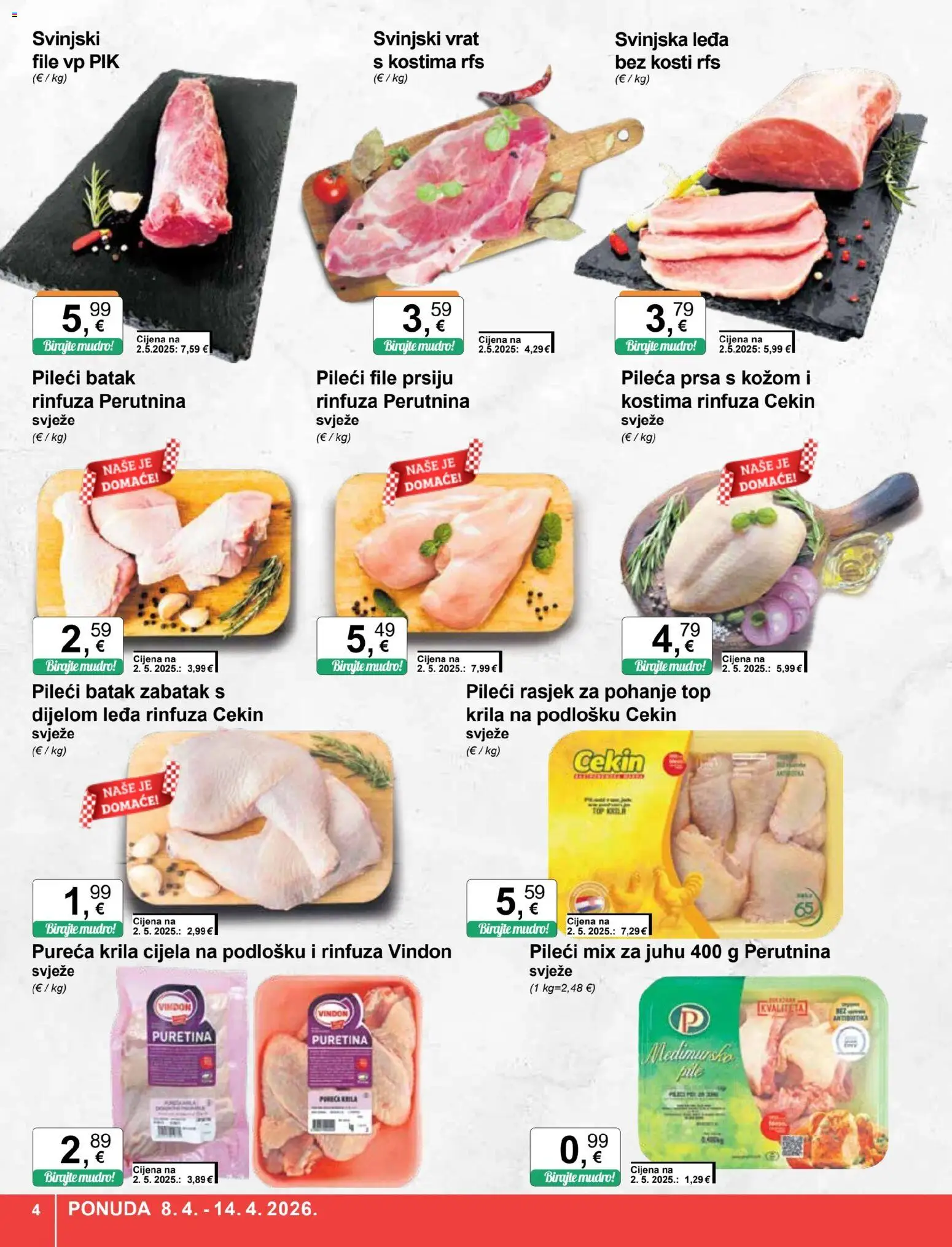 KTC katalog | vrijedi od 08.04.2026 | Stranica: 4 | Proizvodi: Puretina, Svinjski vrat, Pileći file, Pileća prsa