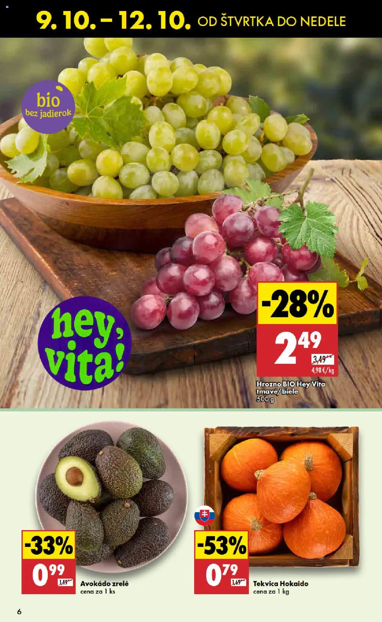 Nové Biedronka akcie – leták je platný od 09.10.2025 | Strana: 6 | Produkty: Avokádo, Hrozno