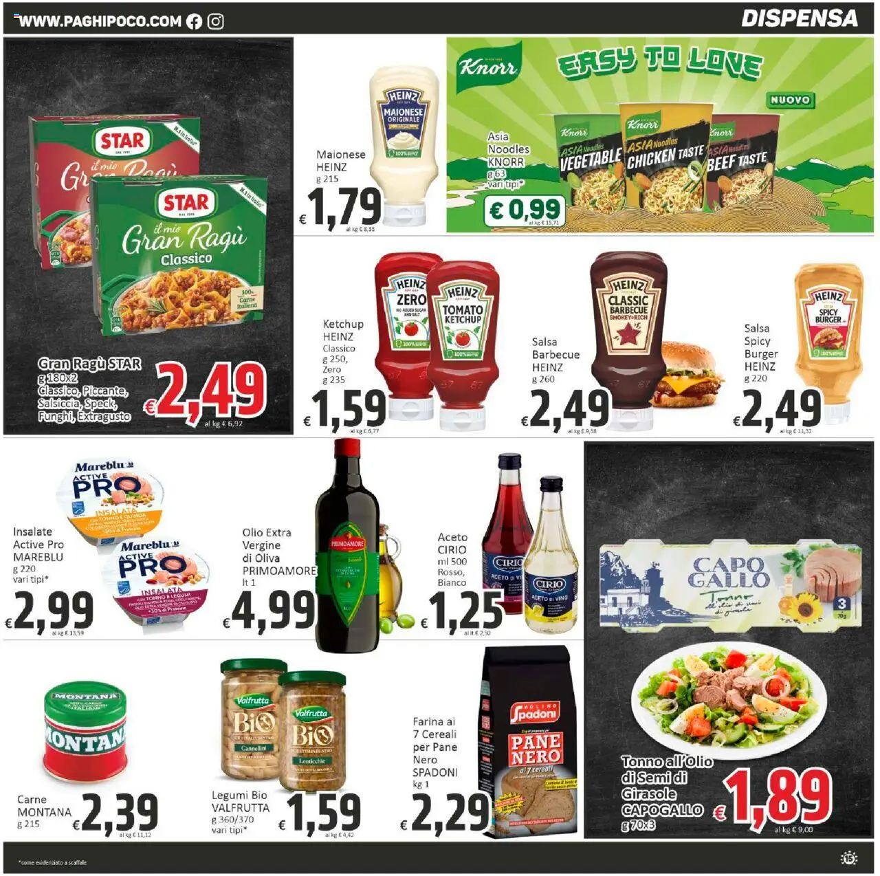 Volantino Paghi Poco del 19.09.2025 | Pagina: 15 | Prodotti: Legumi, Cereali, Ketchup, Ragú
