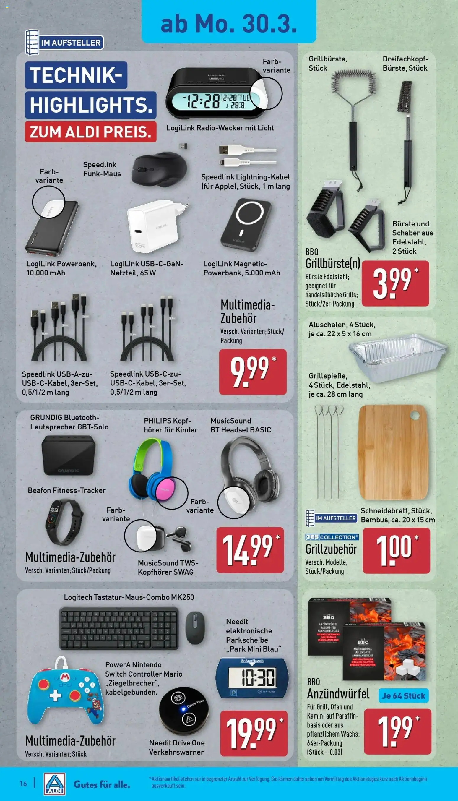 Aldi Wochenangebote – gültig ab 30.03.2026 | Seite: 17 | Produkte: Lautsprecher, Bürste, Radiowecker, Headset