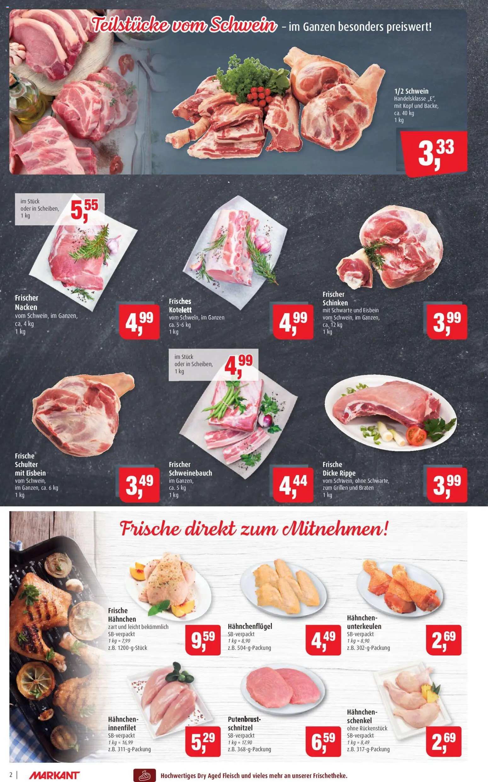 Markant Prospekt 	 – gültig ab 17.11.2025 | Seite: 2 | Produkte: Hahnchen, Schweinebauch, Schinken, Fleisch