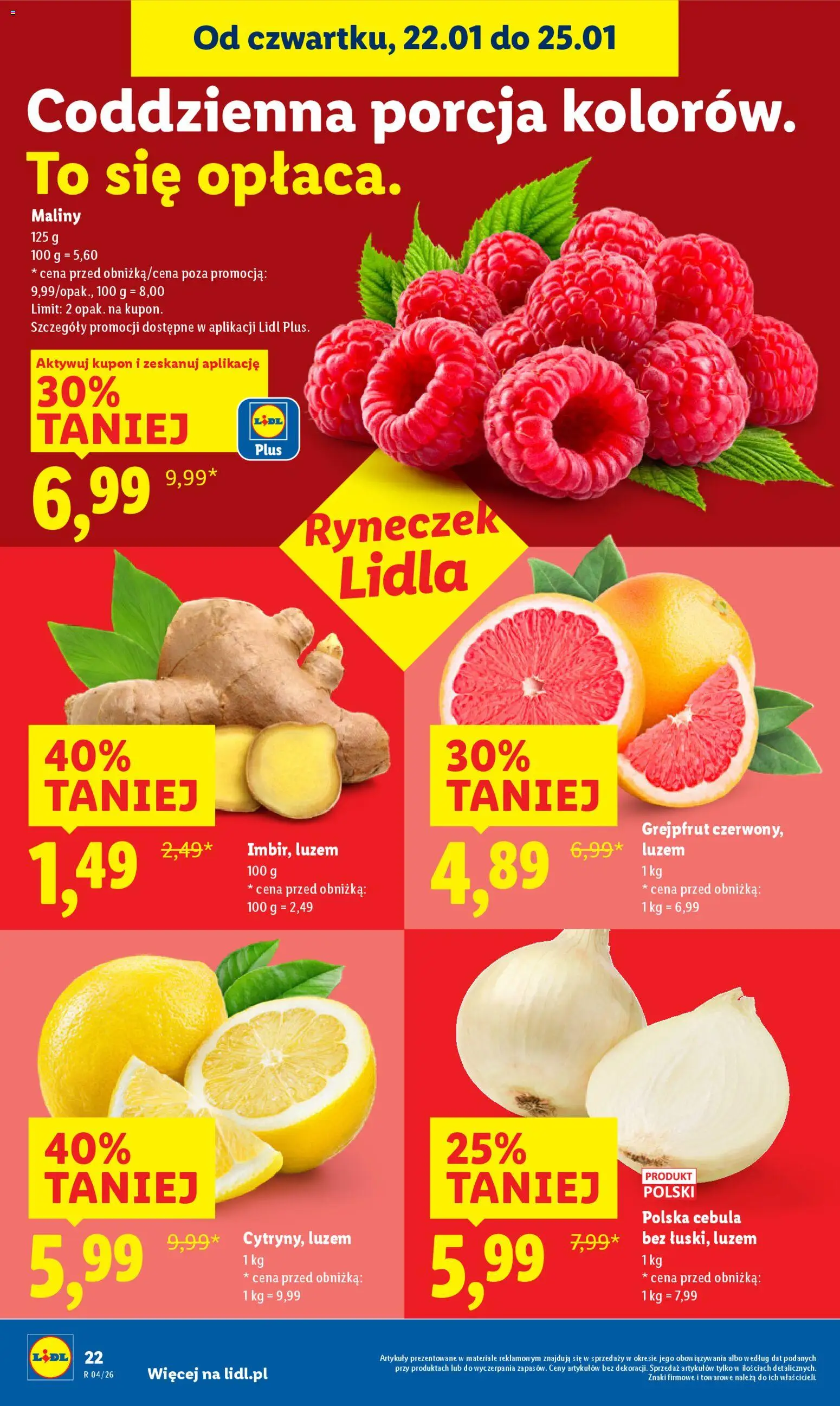 Lidl Gazetka od 22.01.2026 | Strona: 22 | Produkty: Maliny, Grejpfrut