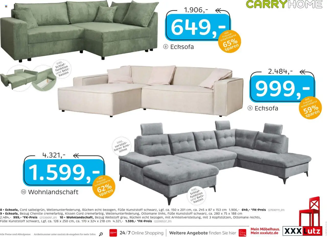 XXXL Lutz Deutschlands Nr. 1 beim Preis! – gültig ab 22.09.2025 | Seite: 21 | Produkte: Wohnlandschaft, Ecksofa, Bett, Kissen