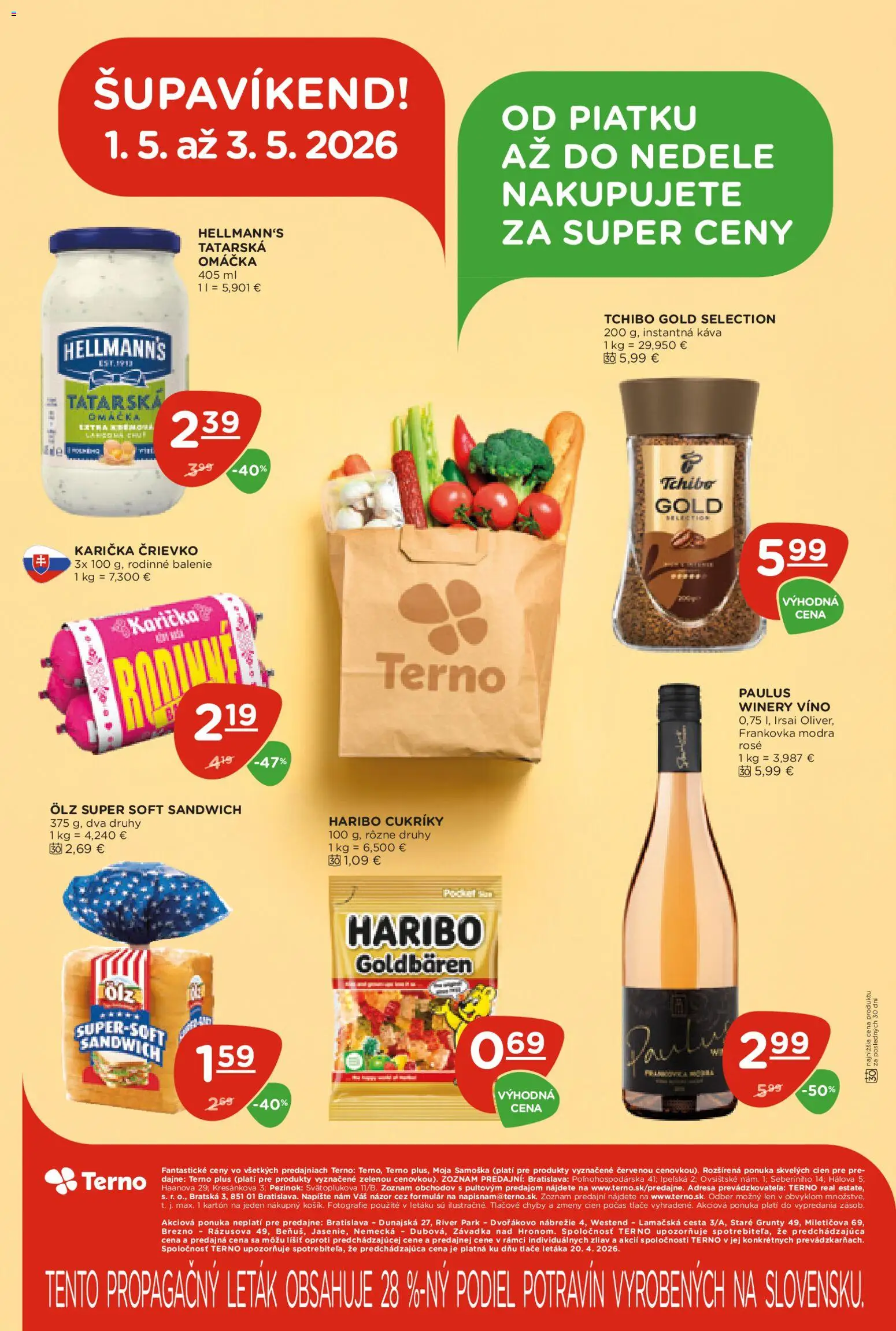 Nové Terno akcie – leták je platný od 30.04.2026 | Strana: 24 | Produkty: Káva, Víno, Cukríky, Tatárska omáčka