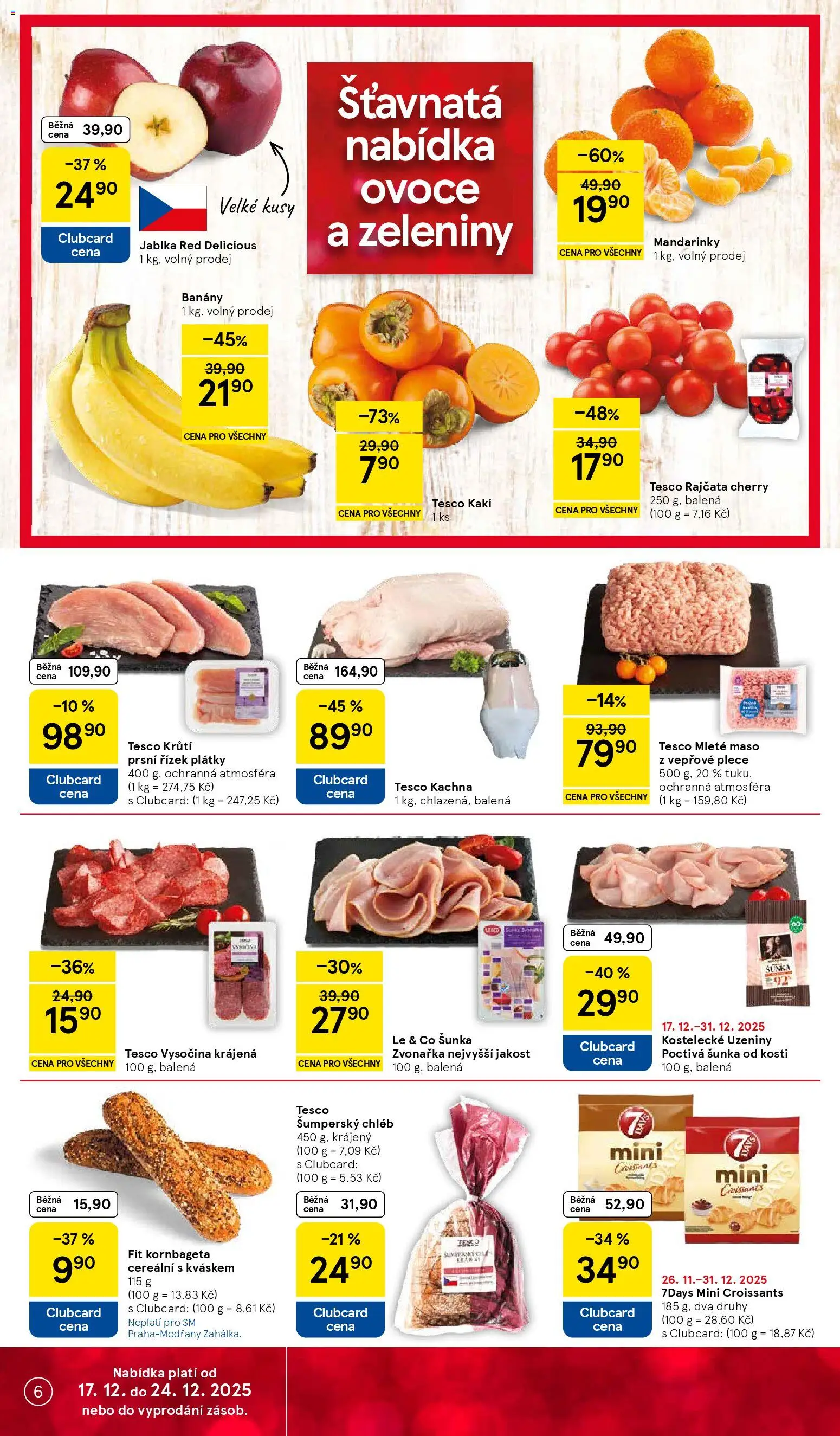 Tesco leták - Supermarket od 17.12.2025 | Strana: 6 | Produkty: Jablka, Banány, Kachna, Maso