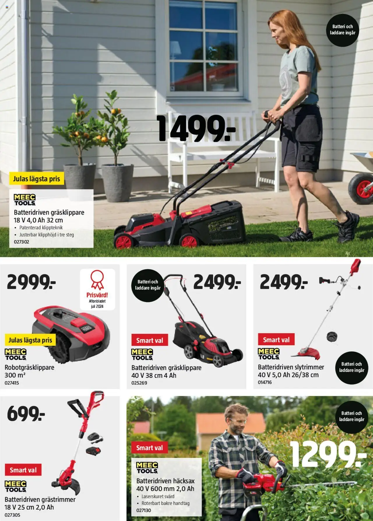 Jula reklamblad aktuell från 03.07.2025 | Sida: 13 | Produkter: Grästrimmer, Häcksax, Batteri, Laddare