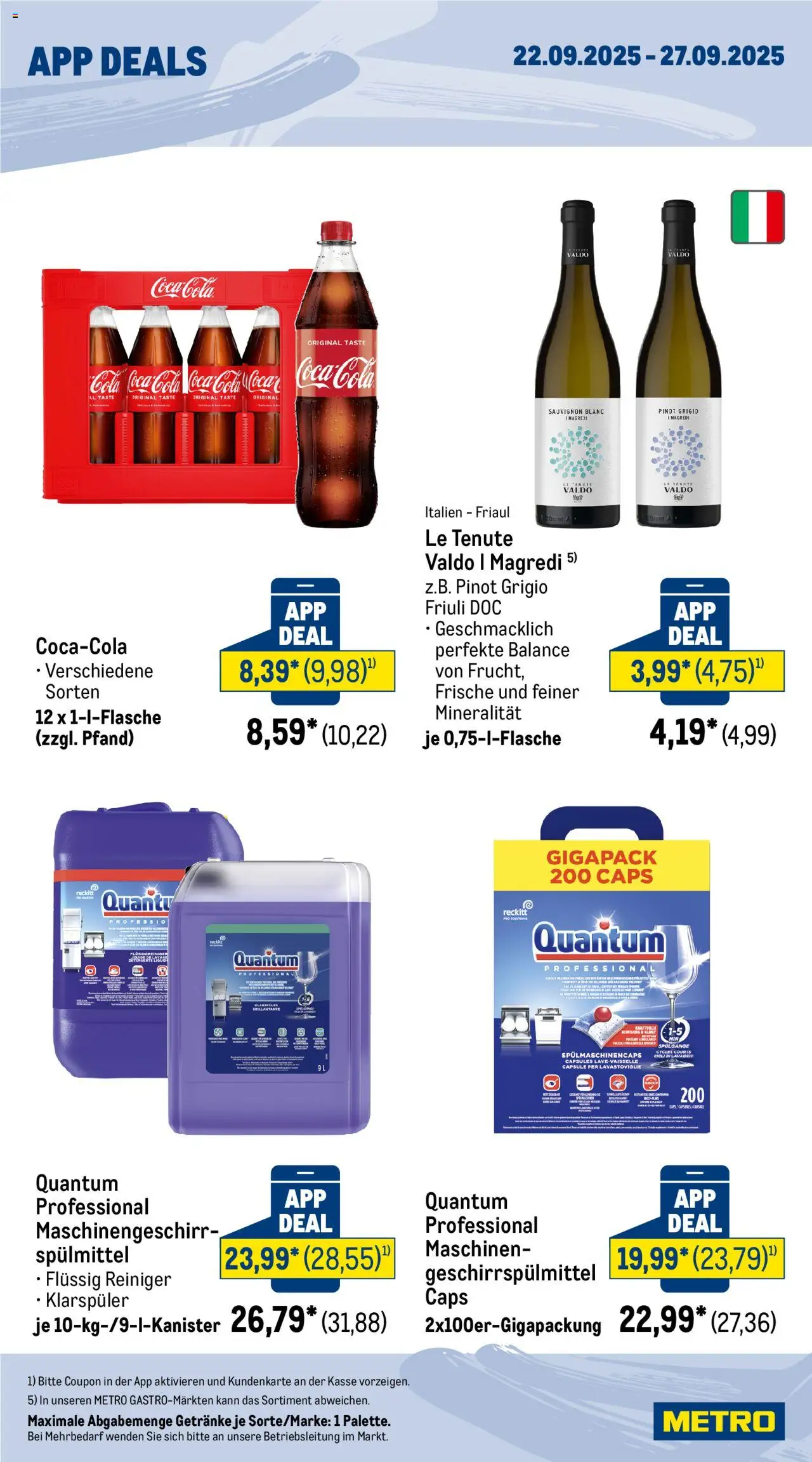 Metro App Deals – gültig ab 22.09.2025 | Seite: 2 | Produkte: Coca cola, Cola, Klarspüler, Geschirrspülmittel