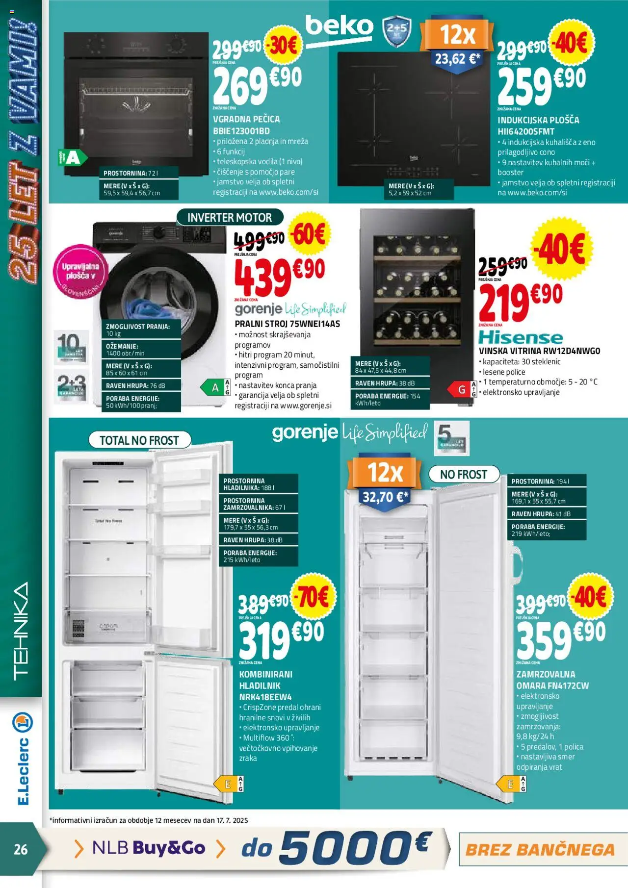 E.leclerc katalog │ velja od 30.07.2025 | Stran: 26 | Izdelki: Pralni stroj, Vitrina, Omara, Vgradna pečica