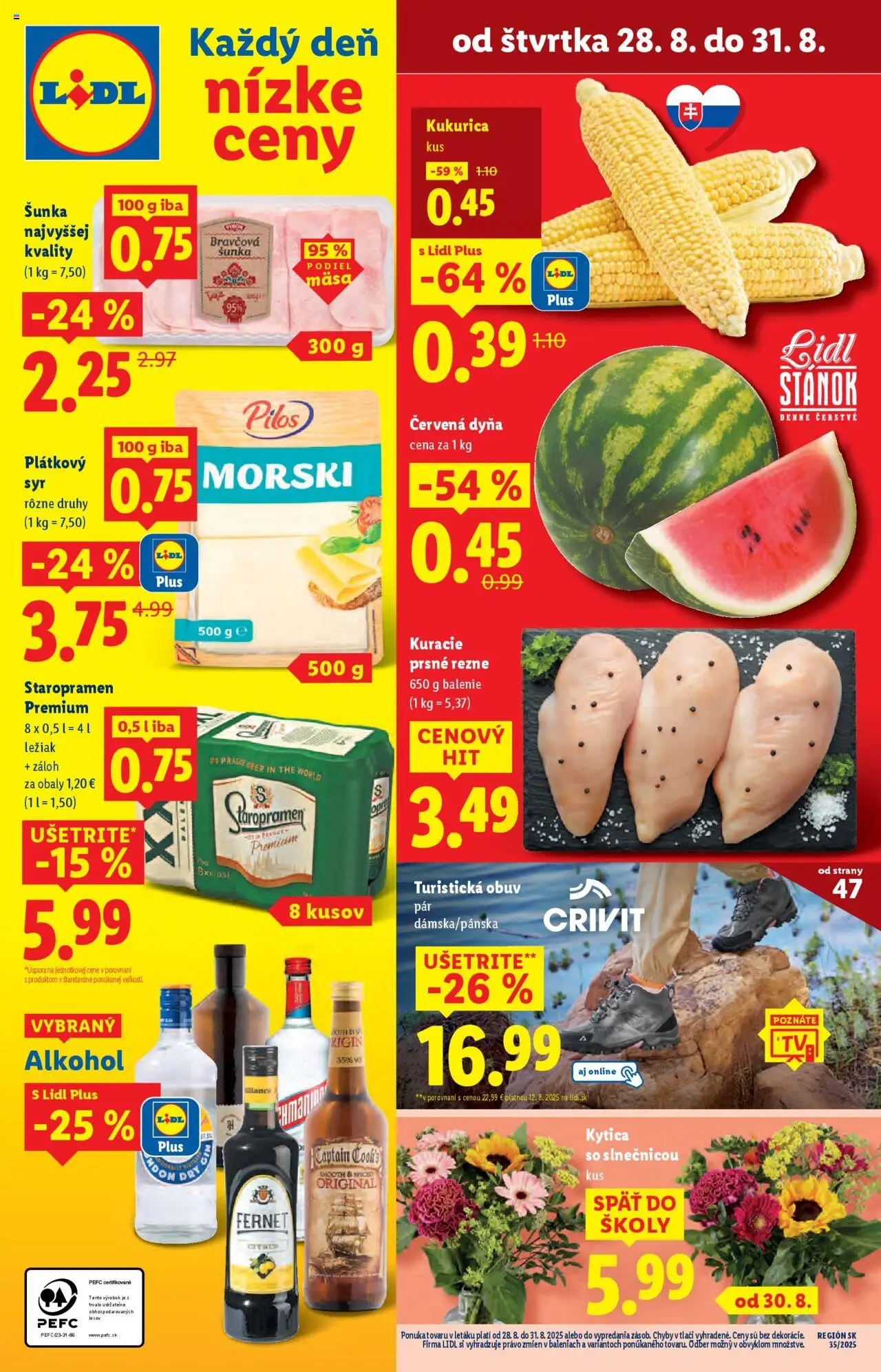 Lidl leták │ platný od 25.08.2025 | Strana: 66 | Produkty: Šunka, Staropramen, Fernet, Alkohol