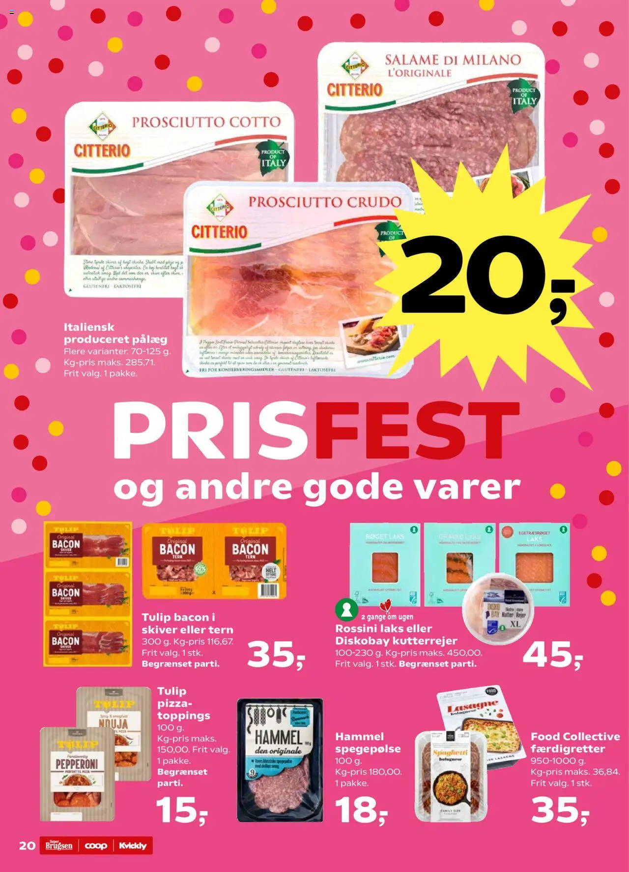 Super Brugsen Tilbudsavis gyldig fra 22.08.2025 | Side: 20 | Produkter: Spaghetti, Bacon, Rejer, Carpete