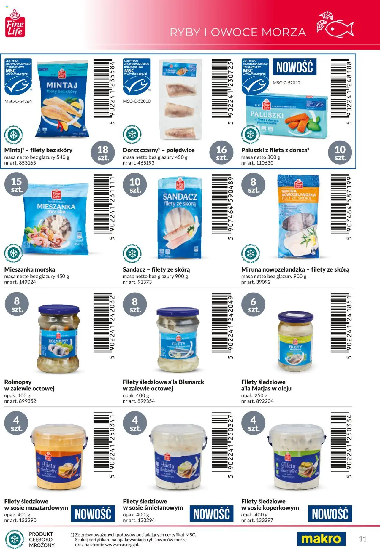 Makro Gazetka - Katalog marek własnych dla właścicieli sklepów od 18.04.2024 | Strona: 11 | Produkty: Dorsz, Mintaj, Ryby, Owoce morza