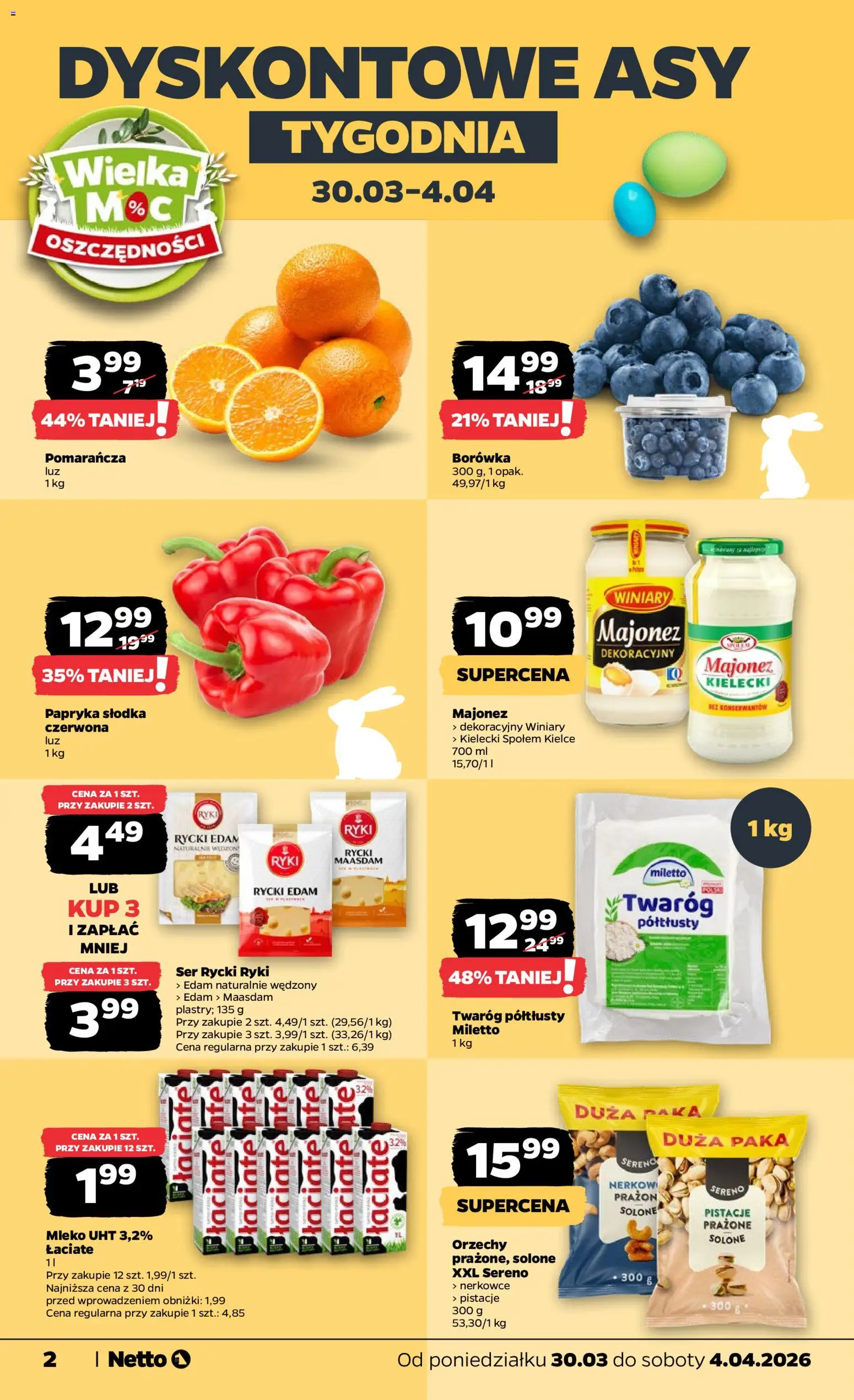 Netto gazetka od poniedziałku spożywcza od 30.03.2026 | Strona: 2 | Produkty: Twaróg półtłusty, Papryka, Ser, Majonez