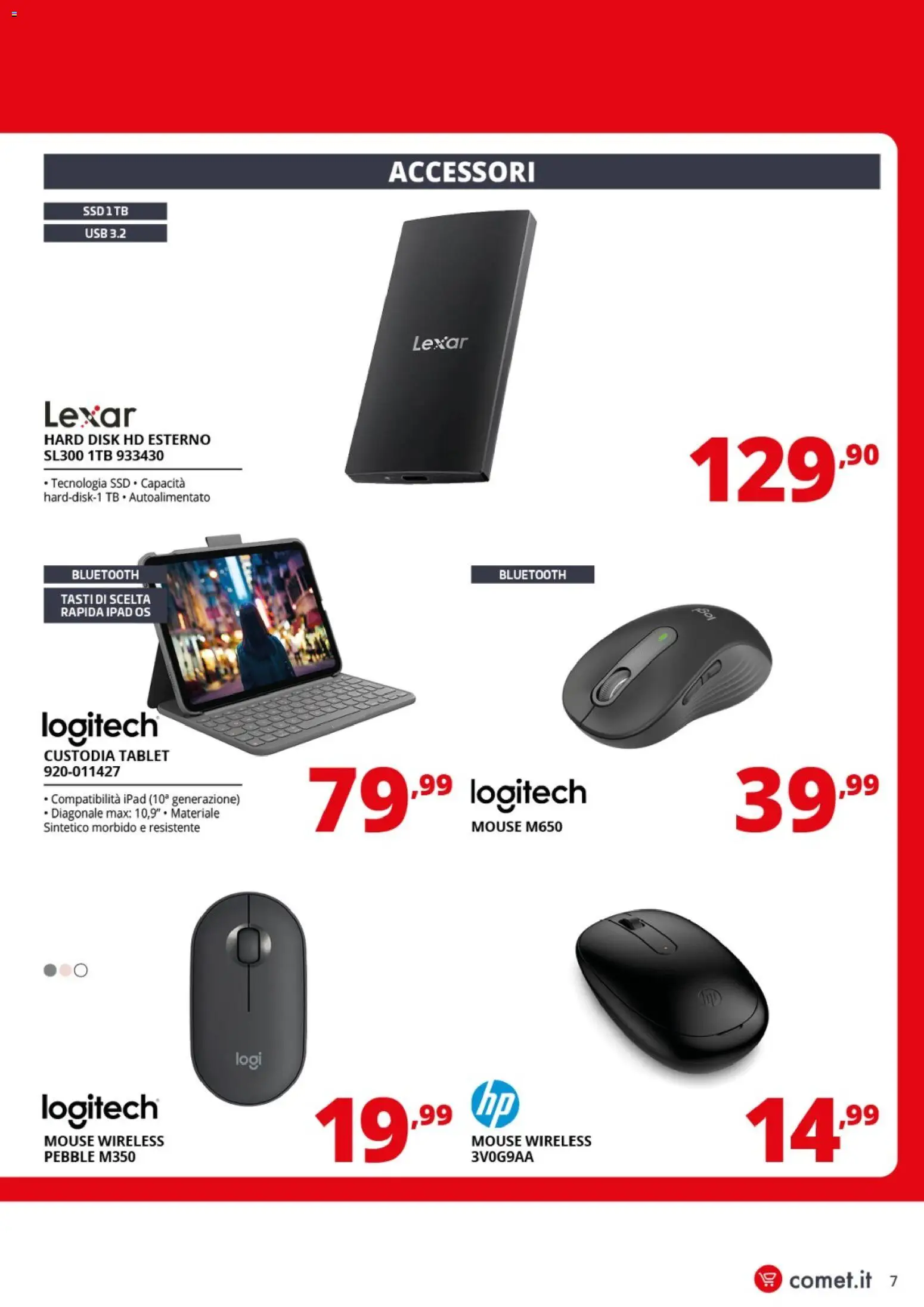 Volantino Comet del 10.03.2026 | Pagina: 7 | Prodotti: Tablet, Mouse, USB, Ipad