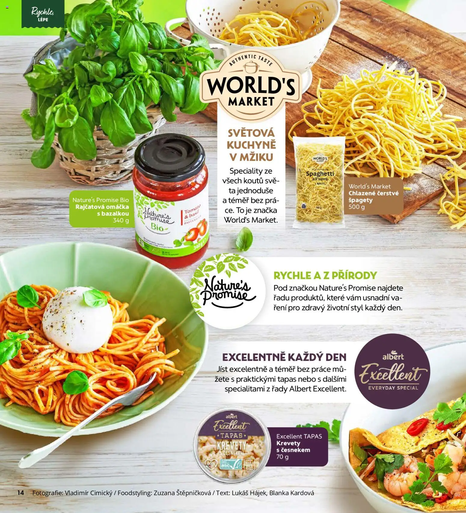 Albert magazín od 01.04.2026 | Strana: 14 | Produkty: Rajčatová omáčka, Špagety, Krevety, Kuchyně