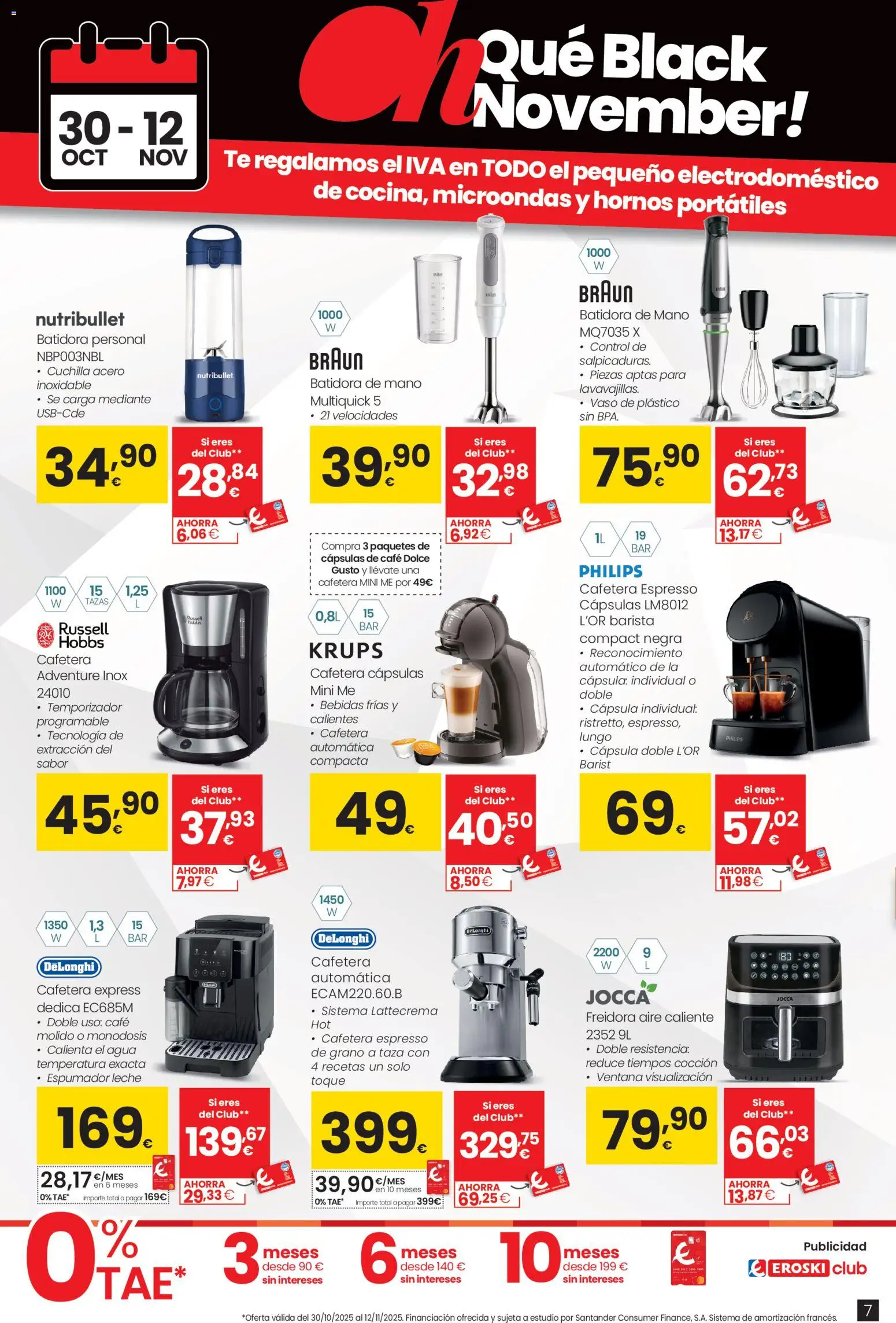 Eroski - Black Friday │ válido desde el 30.10.2025 | Página: 7 | Productos: Leche, Café, Batidora, Freidora