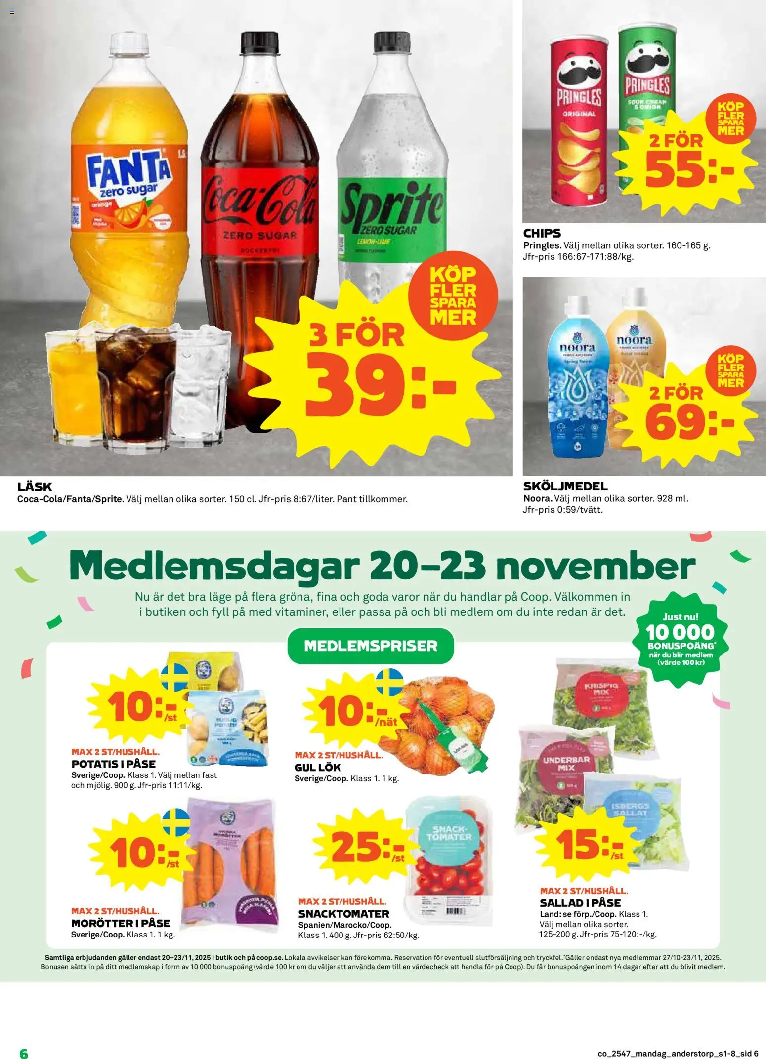 Coop reklamblad aktuell från 17.11.2025 | Sida: 6 | Produkter: Pringles, Sköljmedel, Chips, Sallad