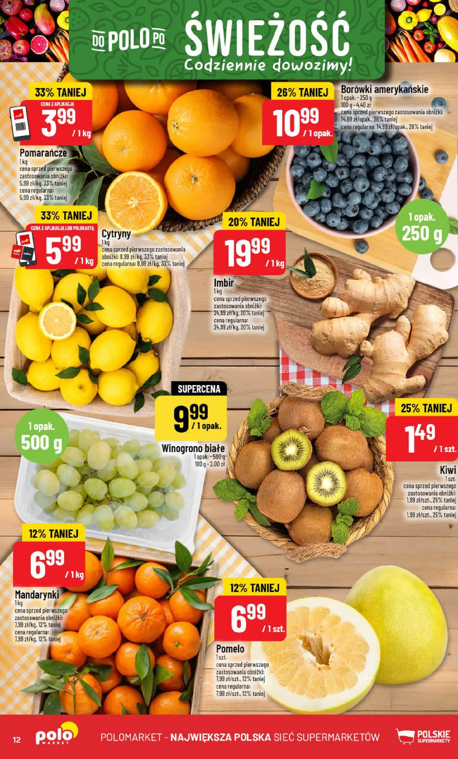 POLOmarket Gazetka od 21.01.2026 | Strona: 12 | Produkty: Imbir, Pomelo, Pomarańcze, Kiwi