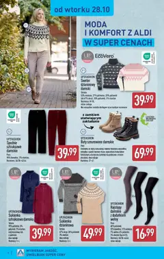 Pogląd oferty "Aldi Gazetka - Artykuły przemysłowe i tekstylia" - ważna od 27.10.2025 | Strona: 6 | Produkty: Sweter, Spodnie, Buty, Sukienka
