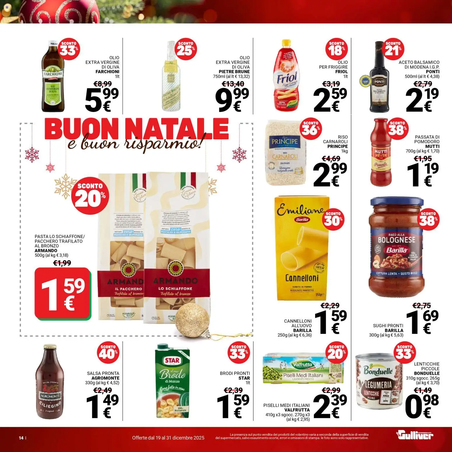 Volantino Gulliver del 19.12.2025 | Pagina: 14 | Prodotti: Riso, Pomodoro, Pasta, Piselli