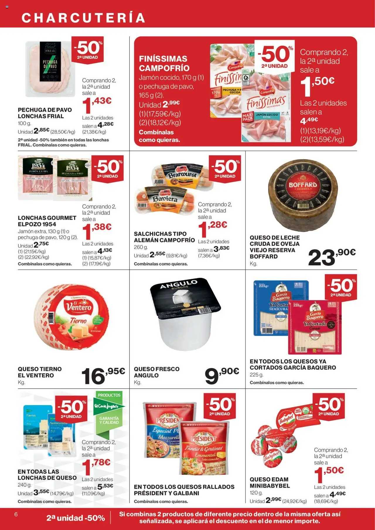 El Corte Inglés ofertas │ válido desde el 09.10.2025 | Página: 6 | Productos: Leche, Queso, Jamón, Queso fresco