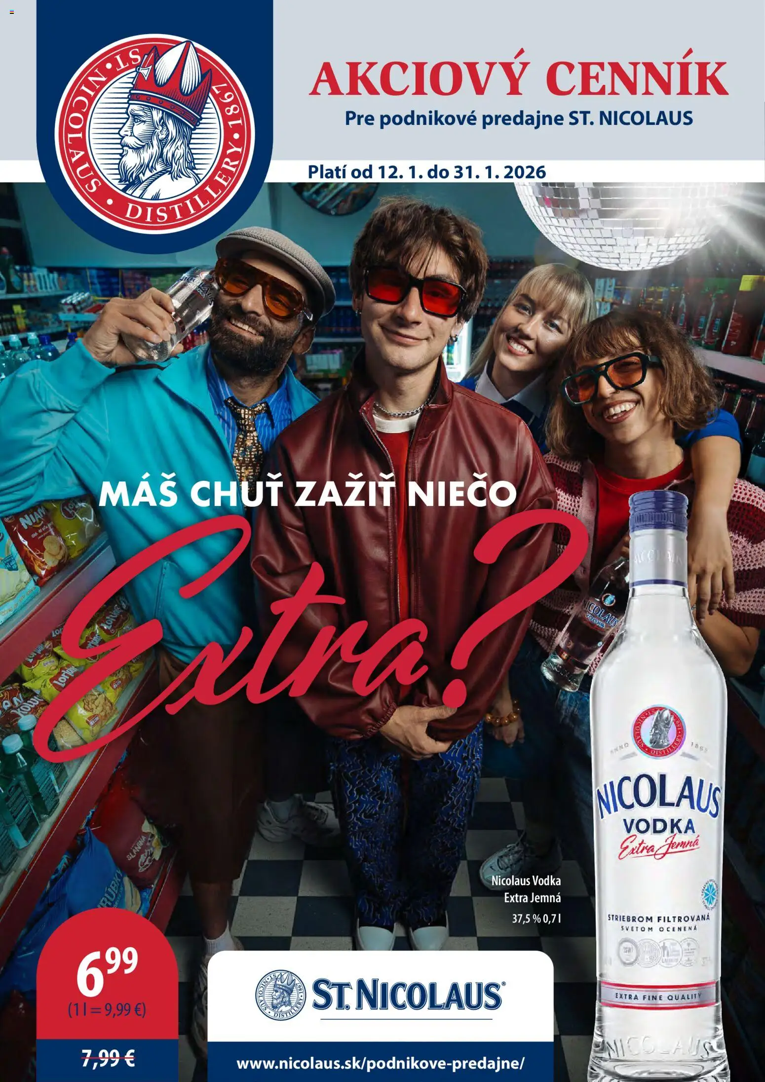 Nové St. Nicolaus akcie – leták je platný od 12.01.2026 | Strana: 1 | Produkty: Slanina, Vodka, Nicolaus vodka