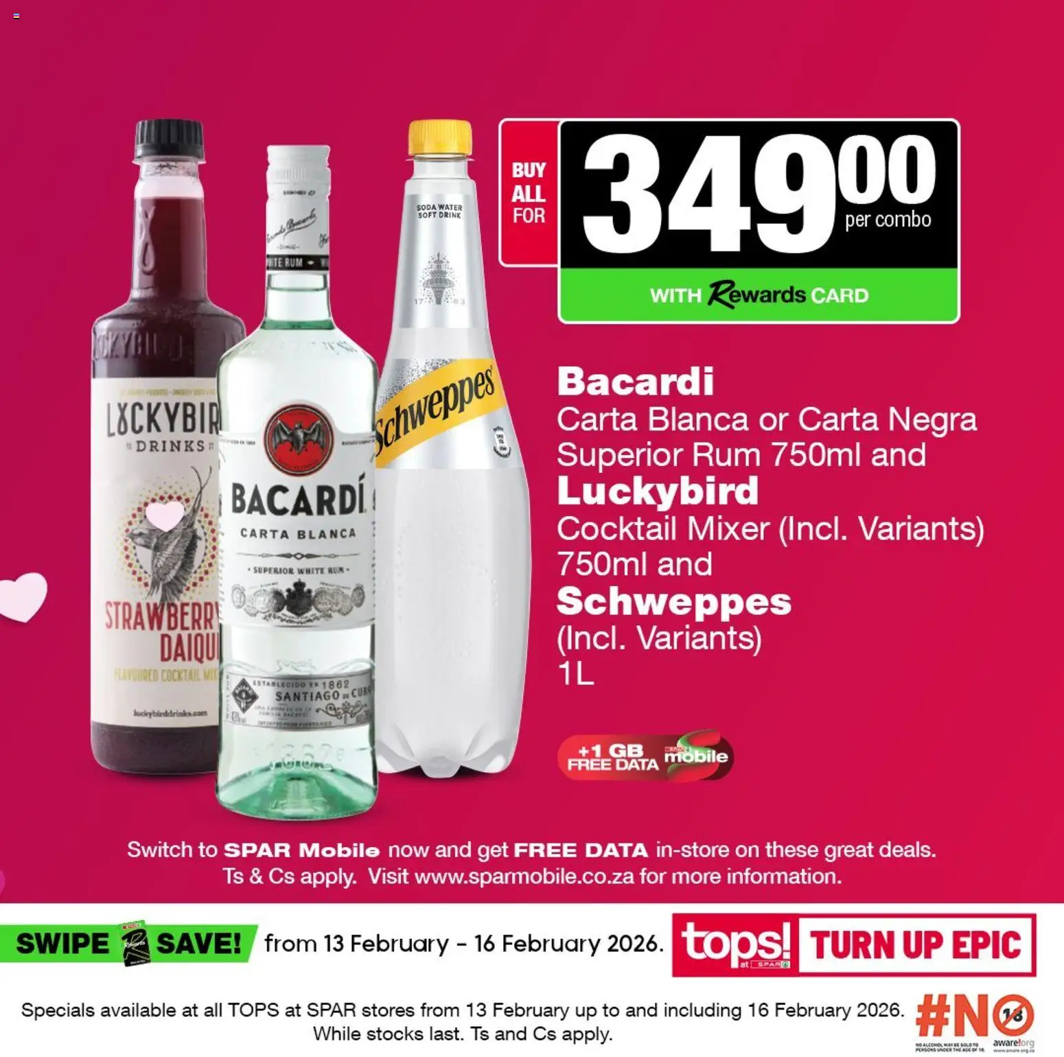 New Tops at Spar catalogue – valid from 13.02.2026 | Page: 4 | Products: Mixer, Rum, Switch, Water