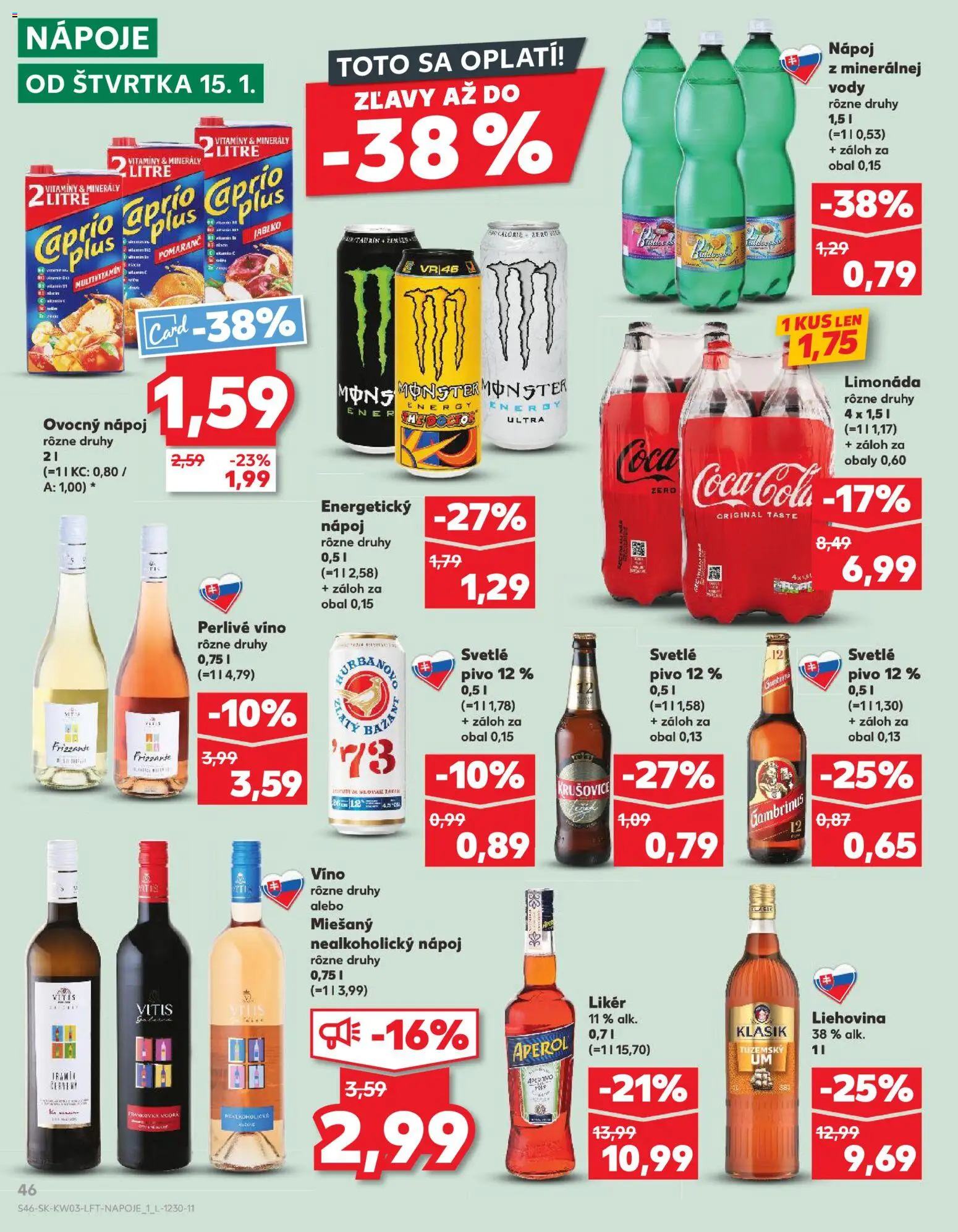 Nové Kaufland akcie – leták je platný od 15.01.2026 | Strana: 46 | Produkty: Pivo, Krušovice, Gambrinus, Perlivé víno