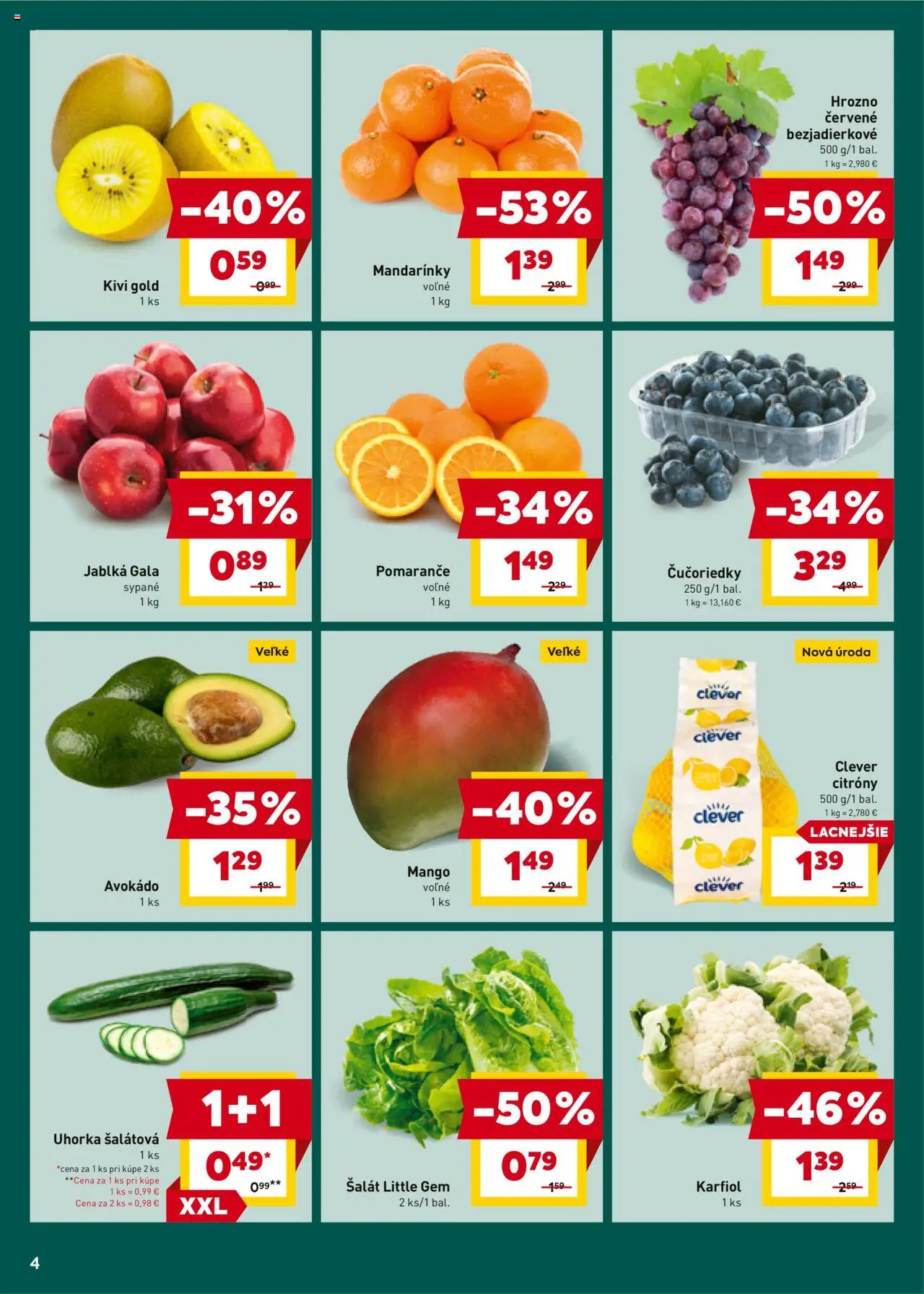 Nové Billa akcie – leták je platný od 15.10.2025 | Strana: 4 | Produkty: Šalát, Avokádo, Mango, Hrozno