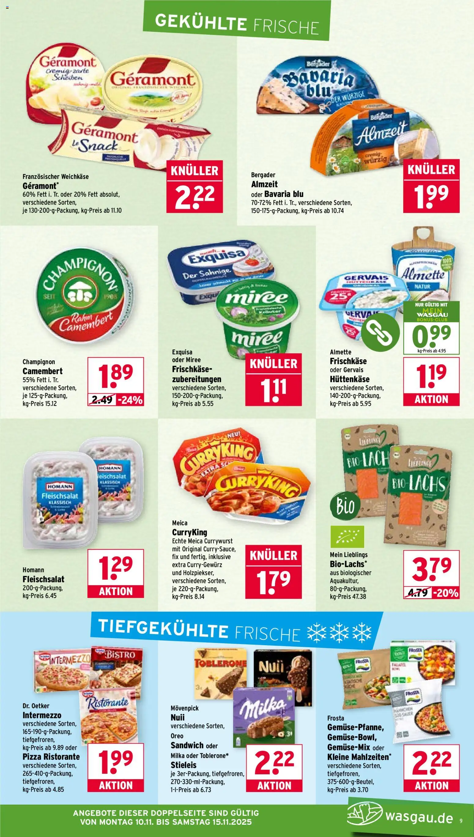 Wasgau Prospekt 	 – gültig ab 10.11.2025 | Seite: 9 | Produkte: Almette, Meica, Lachs, Hüttenkäse