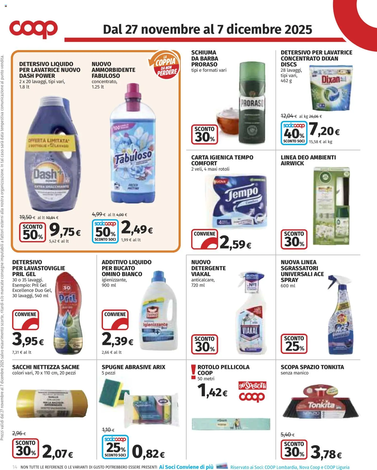 Volantino COOP del 27.11.2025 | Pagina: 14 | Prodotti: Ammorbidente, Lavatrice, Lavastoviglie, Scopa