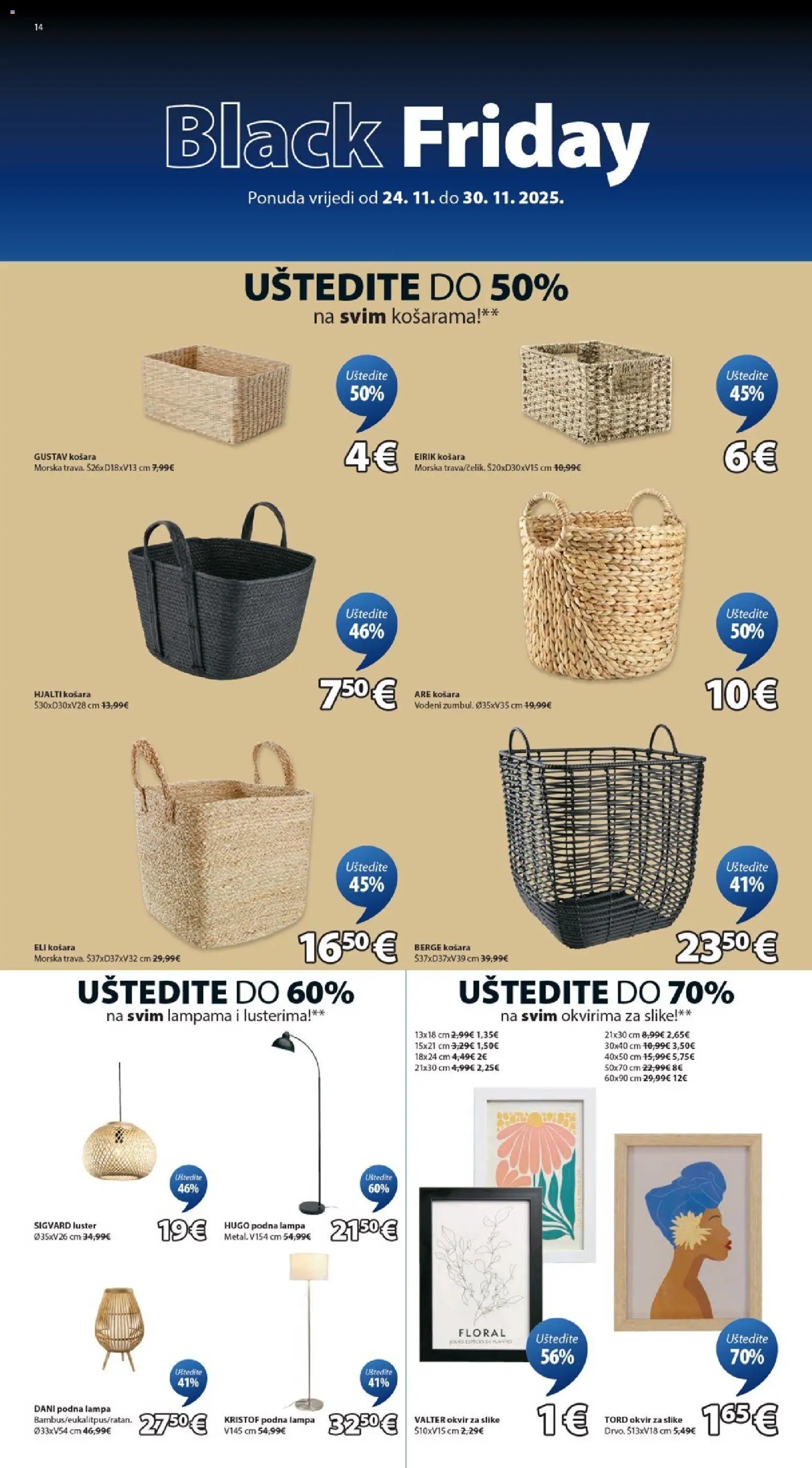 JYSK katalog | vrijedi od 24.11.2025 | Stranica: 14 | Proizvodi: Košara, Luster, Okvir za slike