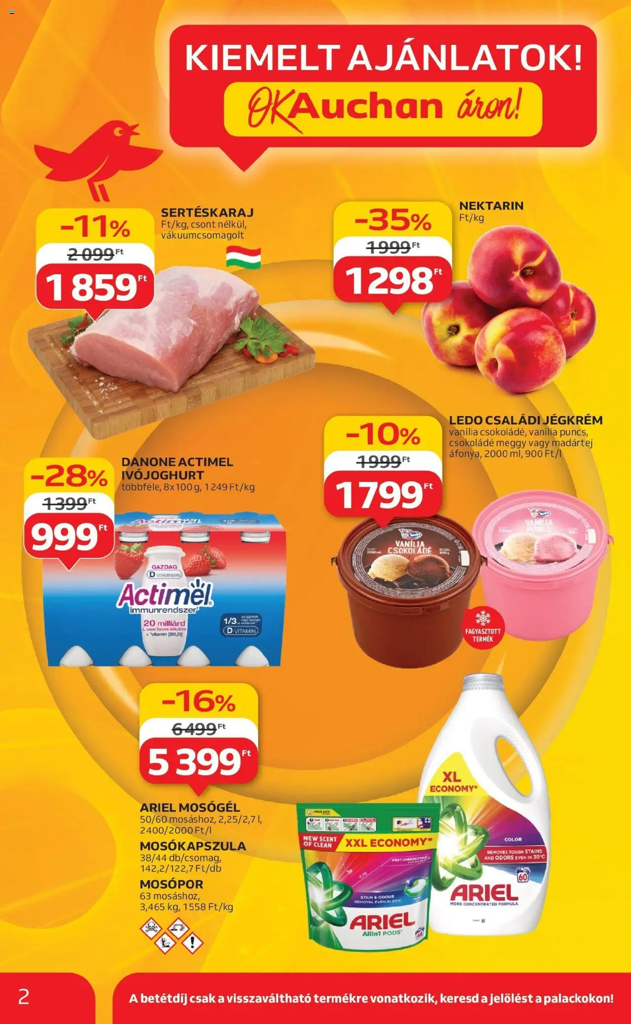 Auchan akciós ujság - amely érvényes a következő dátumtól: 12.06.2025 | Oldal: 2 | Termékek: Ariel, Meggy, Mosókapszula, Jégkrém