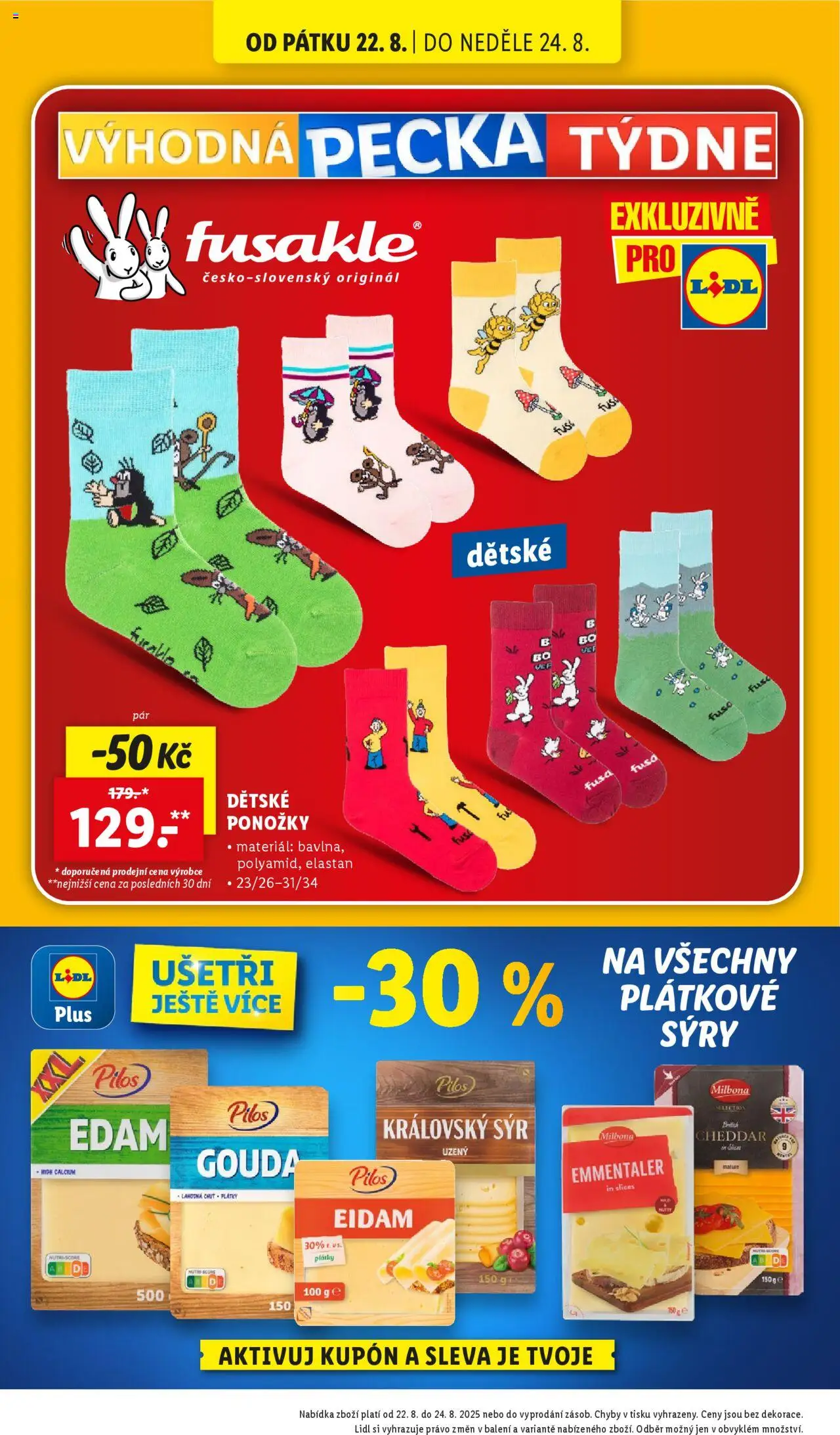 Lidl leták od 21.08.2025 | Strana: 42 | Produkty: Sýr, Ponožky, Milbona, Cheddar