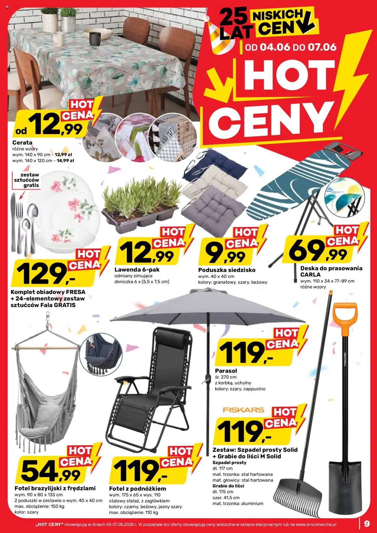Brico Marché Gazetka od 11.06.2025 | Strona: 9 | Produkty: Poduszka, Fotel, Doniczka, Deska do prasowania