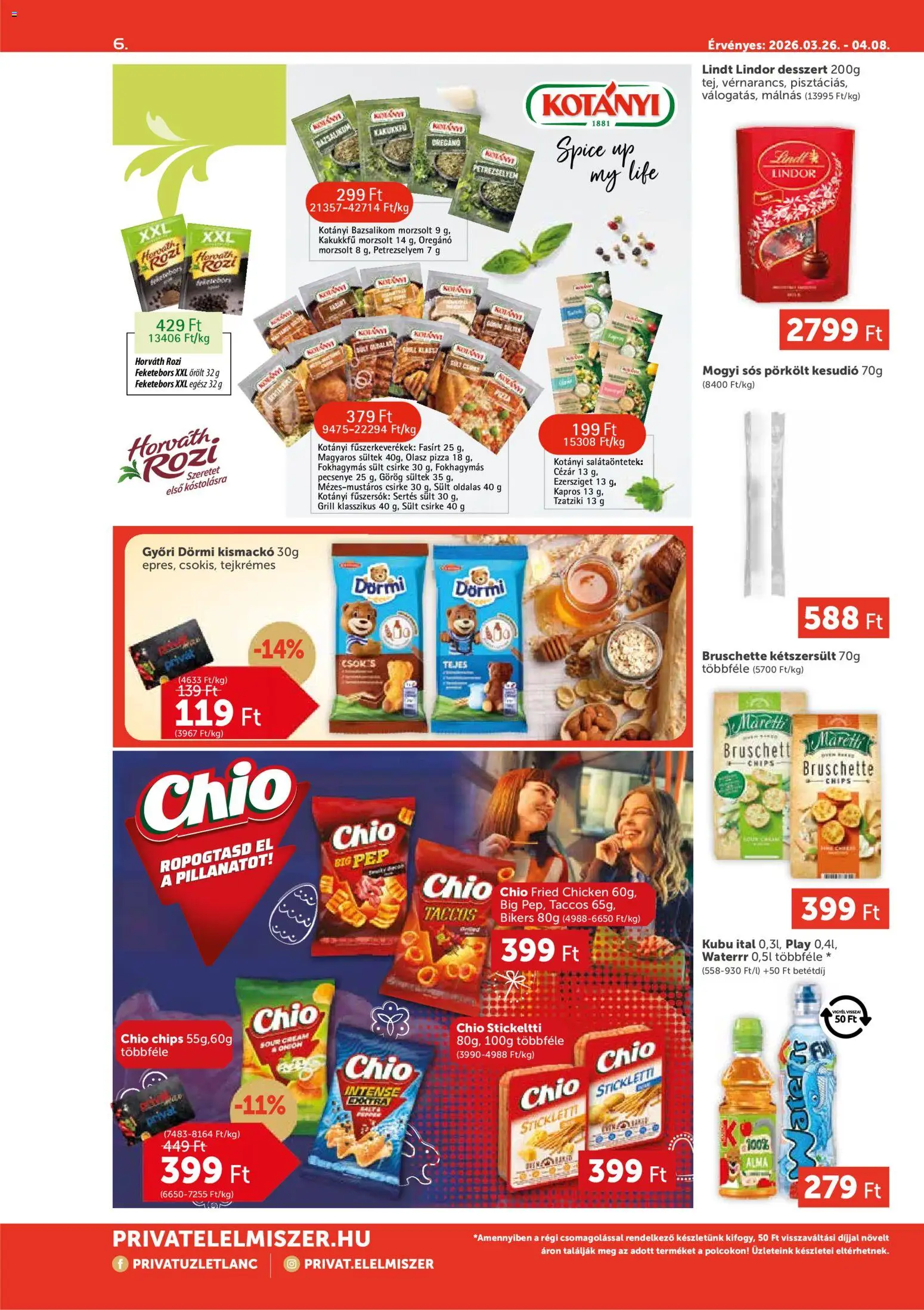PRIVÁT akciós ujság - amely érvényes a következő dátumtól: 26.03.2026 | Oldal: 6 | Termékek: Petrezselyem, Chips, Kétszersült, Oregánó