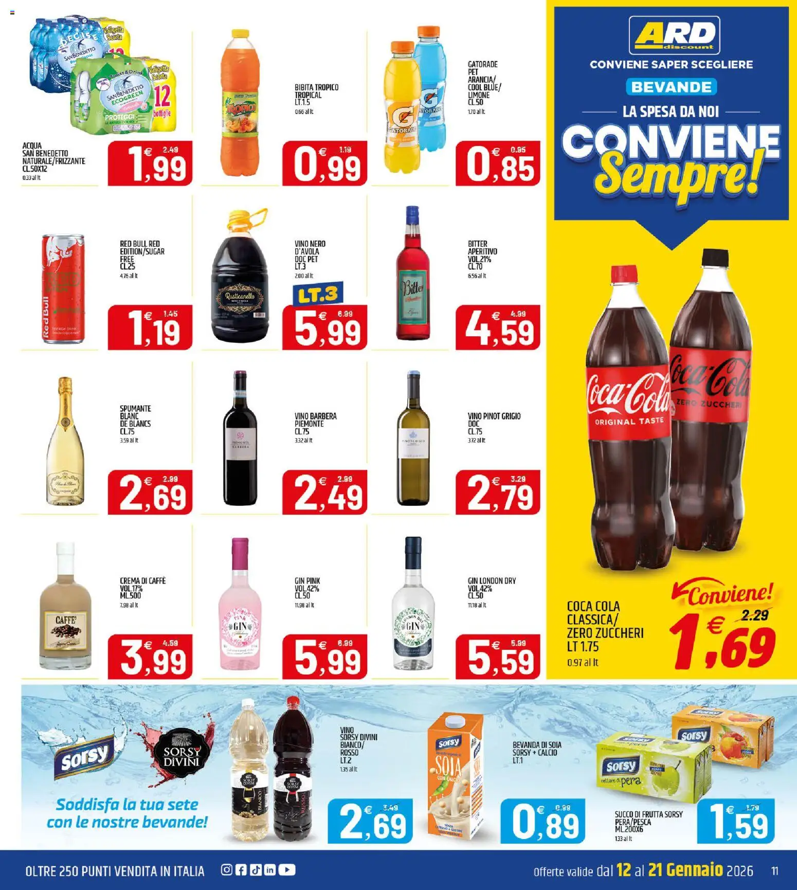 Volantino ARD Discount del 07.01.2026 | Pagina: 11 | Prodotti: Succo, Gin, Vino, Valigetta