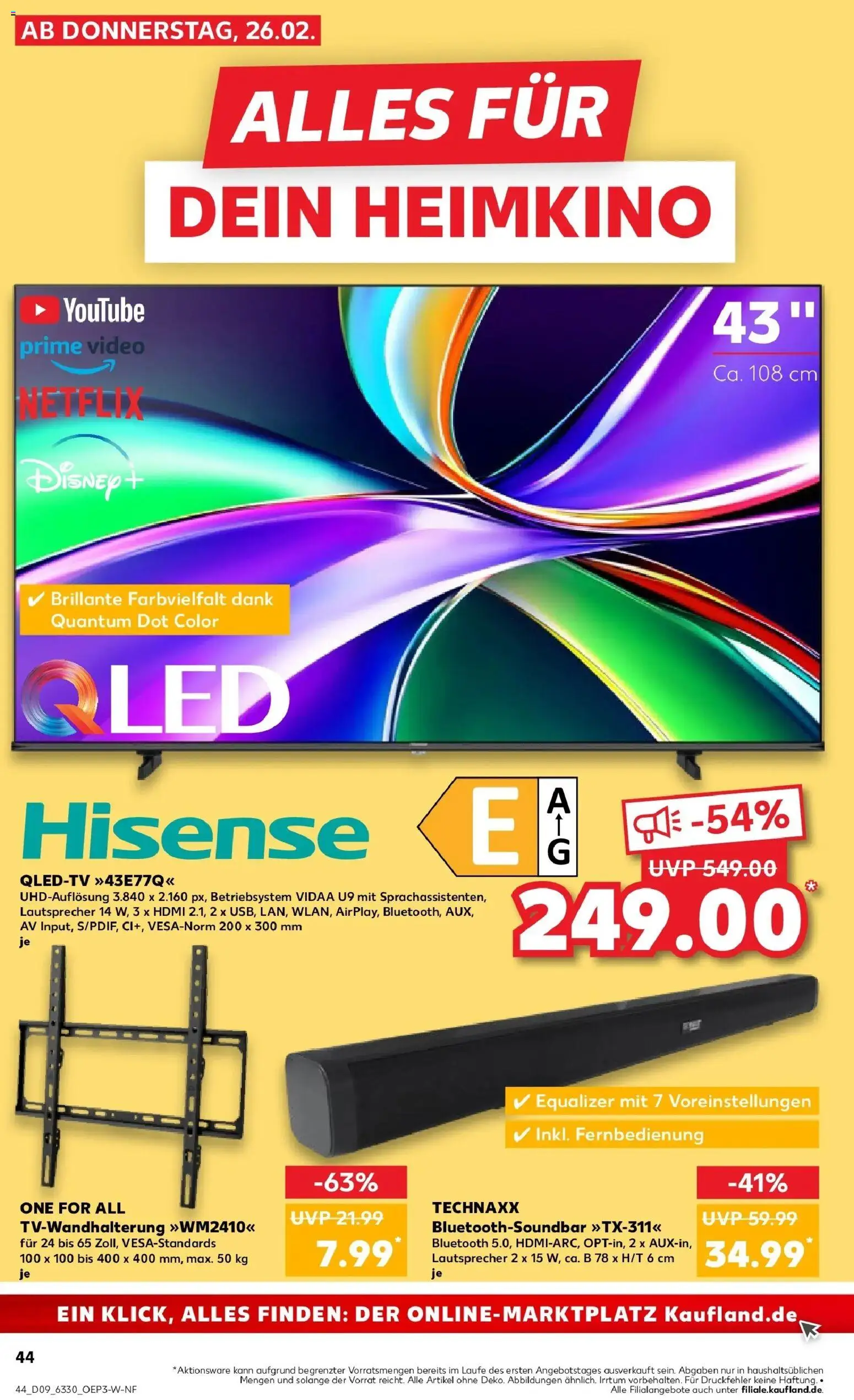 Kaufland prospekt Hamburg	 – gültig ab 26.02.2026 | Seite: 44 | Produkte: Hisense, Soundbar, Heimkino, Video