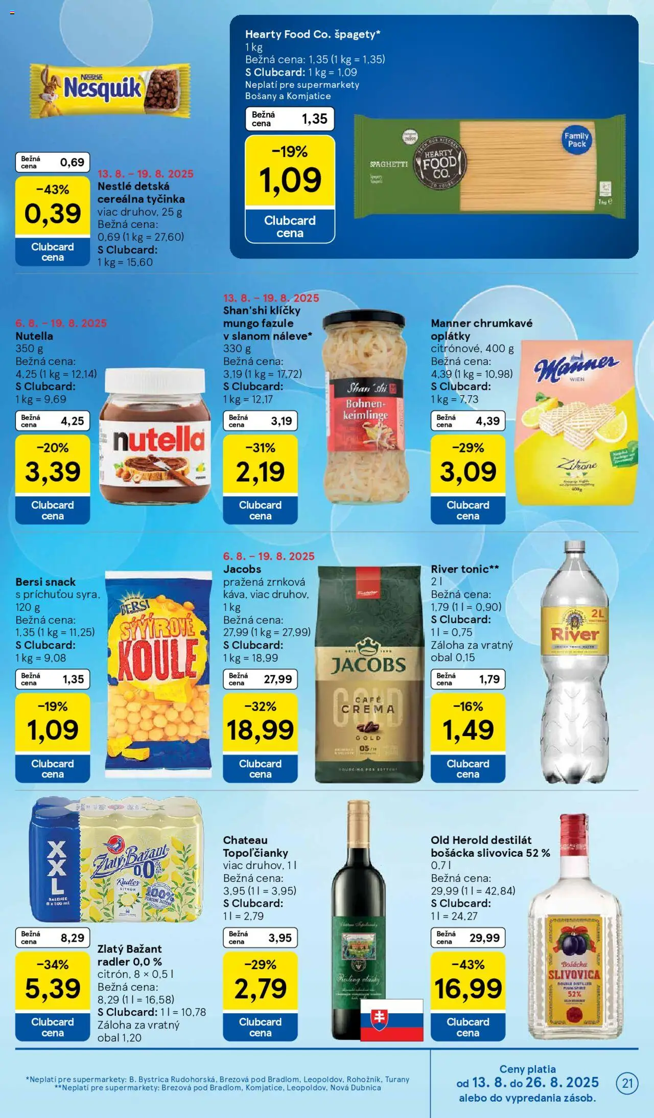Tesco Supermarket - leták │ platný od 13.08.2025 | Strana: 21 | Produkty: Bošácka slivovica, Destilát, Nesquik, Nutella